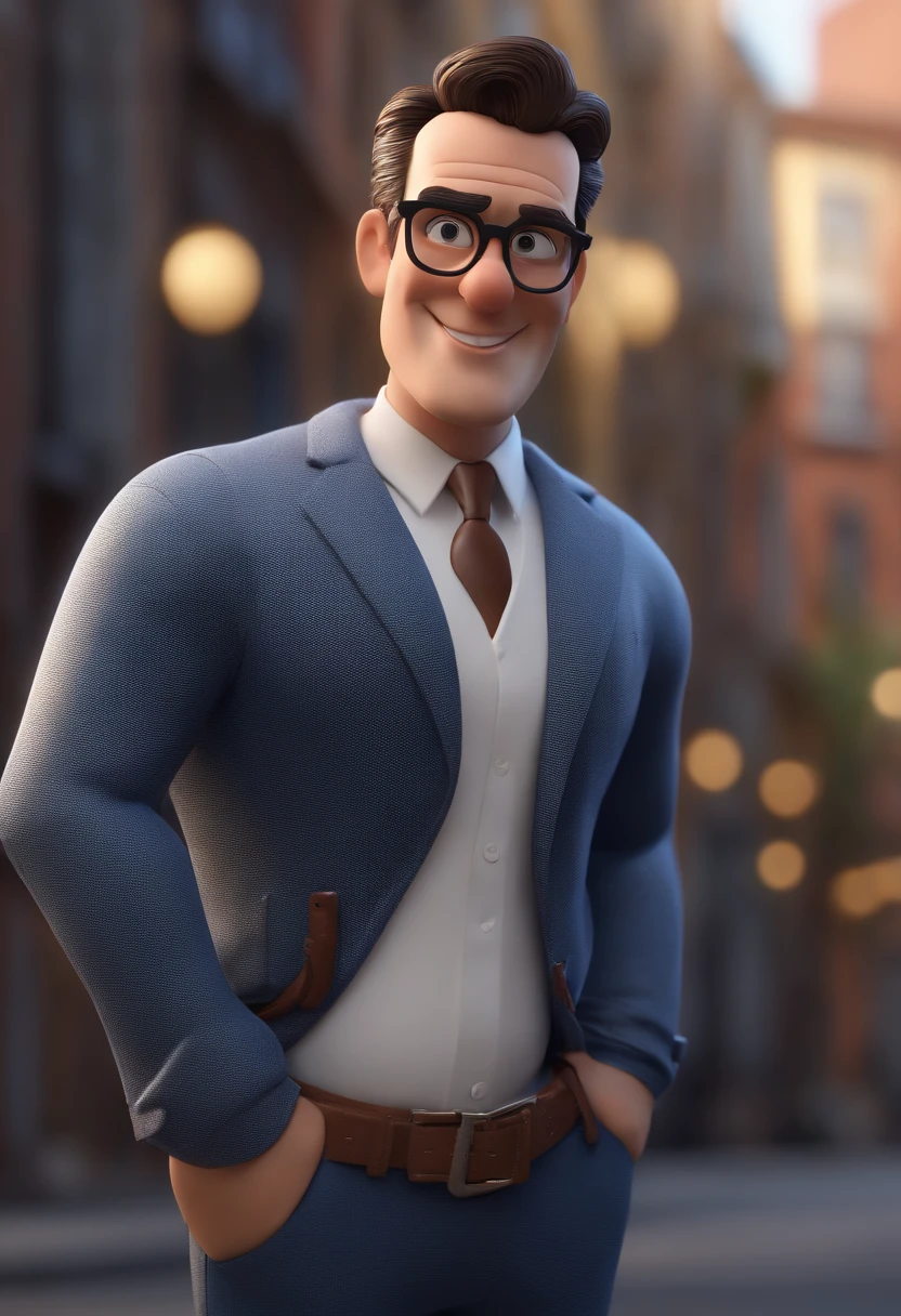 Cartoon character of a man with black glasses and a blue shirt, animation character, Caractere estilizado, animation style rendering, 3D estilizado, Arnold Maya render, 3 d render stylized, toon render keyshot, Personagem 3D, Personagem 3D, 3d rendering stylized, 3 d character render, personagem de desenho animado, Personagem de close up, Pose de personagem, (Estilo Pixar) (master part:1.2) (Bokeh) (best quality) (pele detalhada) (textura detalhada) (8k) (argila) (Cinematic lighting) (foco nítido