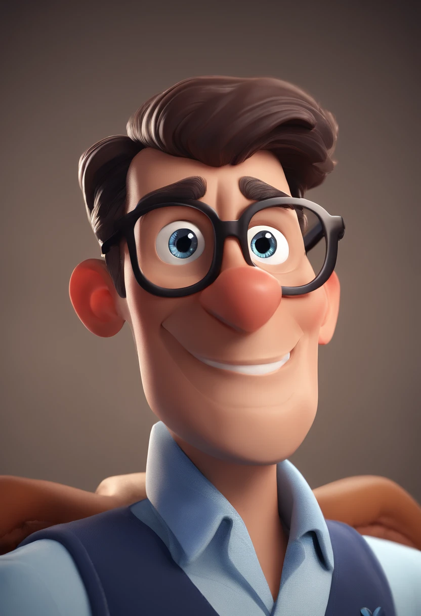 Cartoon character of a man with black glasses and a blue shirt, animation character, Caractere estilizado, animation style rendering, 3D estilizado, Arnold Maya render, 3 d render stylized, toon render keyshot, Personagem 3D, Personagem 3D, 3d rendering stylized, 3 d character render, personagem de desenho animado, Personagem de close up, Pose de personagem, (Estilo Pixar) (master part:1.2) (Bokeh) (best quality) (pele detalhada) (textura detalhada) (8k) (argila) (Cinematic lighting) (foco nítido