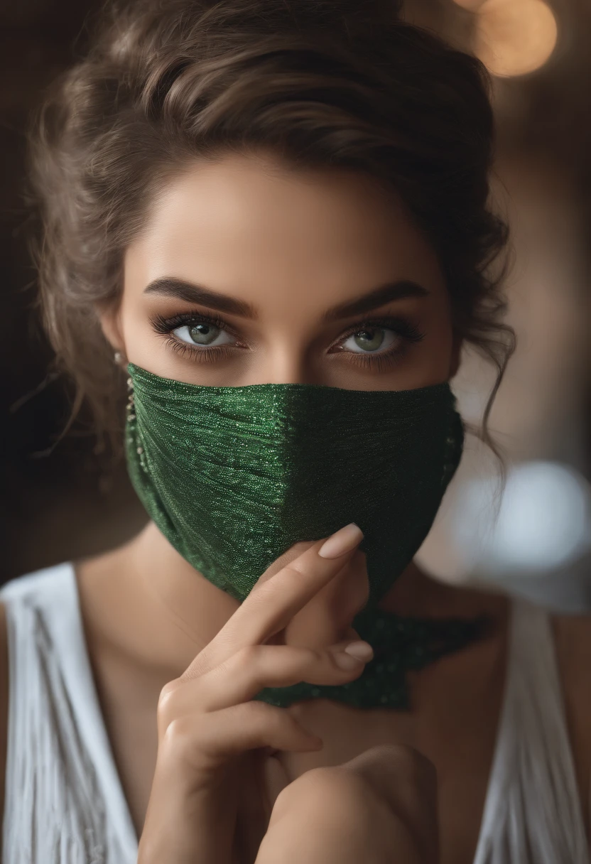 ((beste-Qualit)), ((ultra res)), ((photoreallistic)), (intricate high detail), 32 ans, cheveux brun, hispanique visage parfait, yeux vert profond, Slightly slanted eyes makeup : 1,5, light on the face, face detail, pixie_cut,
