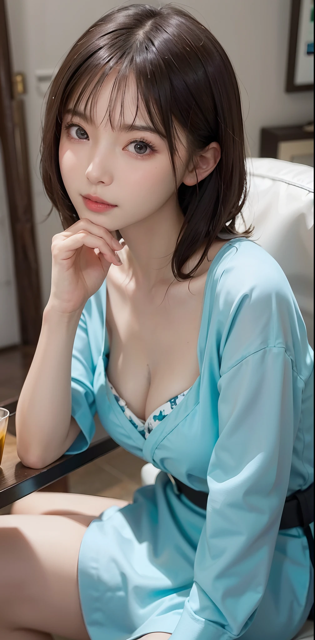masterpiece、1 beautiful girl、A detailed eye、Puffy eyes、top-quality, 超A high resolution, (Realisticity: 1.4), OriginalPhotographs, 1girl in,cinematlic lighting、japanes、Asian Beauty、Super beauty、Beautiful skin、A slender、The body is facing forward、(A hyper-realistic)、(hight resolution)、(8K)、(ighly detailed)、(Best Illustration)、(beautifully detailed eyes)、(ultra-detailliert)、A detailed face、looking at viewert、Facing straight ahead、Bikini swimwear、swimming pools、outside of house、short-hair、A dark-haired、46-point diagonal bangs、neat atmosphere、Perfect Anatomy、A sexy、Cute、