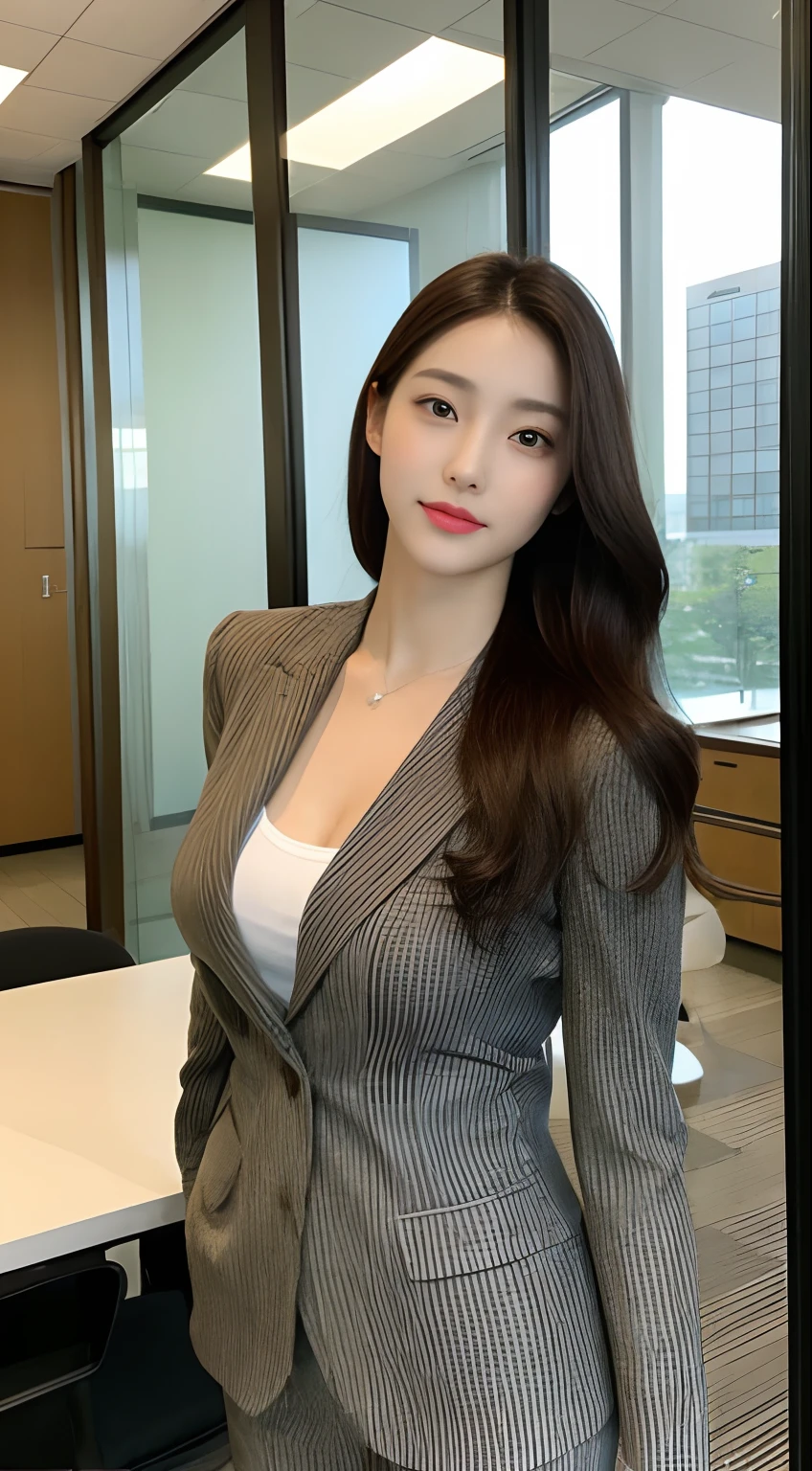 Tall and slender beauty、The beauty of the suit、Colossal tits、undershirt、Cool Beauty、Career Woman、Japan beauties、modeled、tiese,Office room,windows