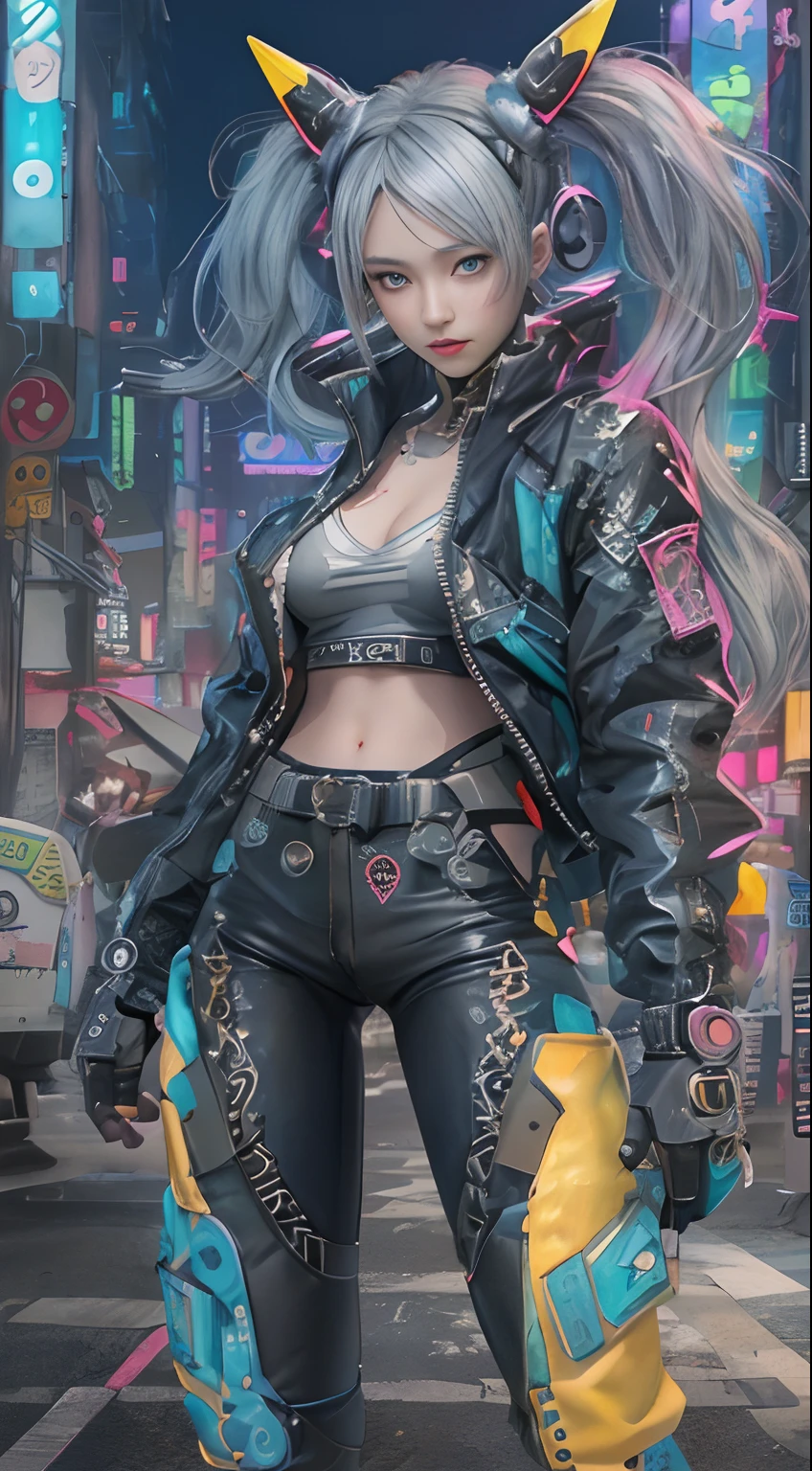 Beautiful anime painting of cyberpunk girl, multicolor hair, full body, trending on artstation, 8k, masterpiece, graffiti paint, fine detail, full of color, intricate detail, golden ratio illustration, by tim okamura, victor nizovtsev, greg rutkowski, noah bradley --auto --s2