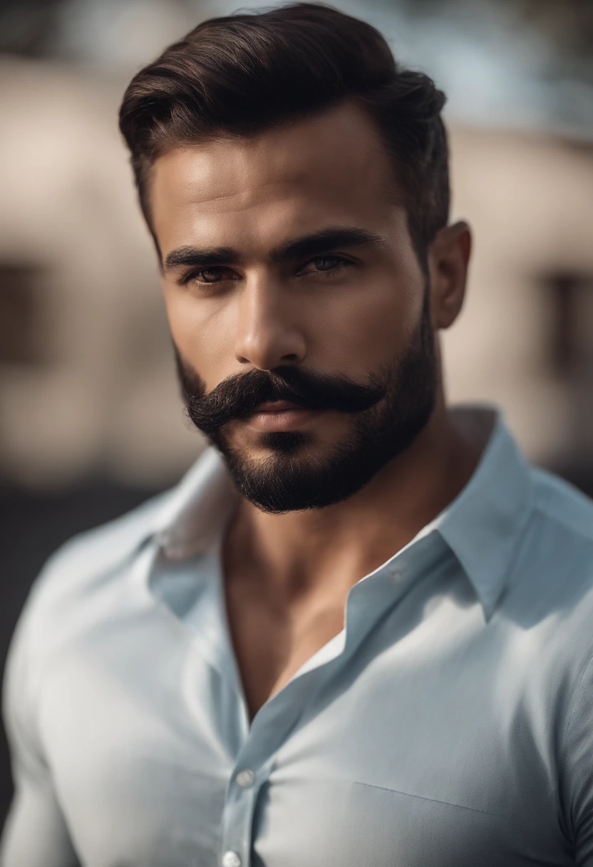 um homem com barba e camisa azul olhando para a câmera - SeaArt AI, image size:832x1216