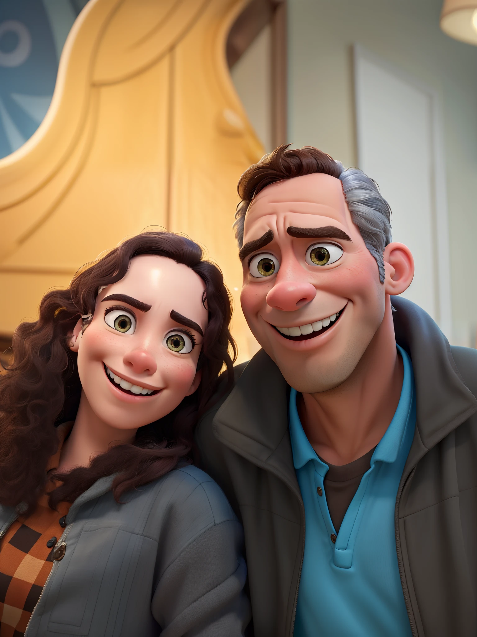 A couple in great quality and definition in the style of Disney pixar