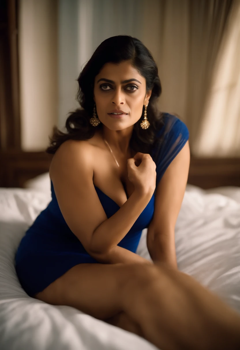 40 years old actress kajol with huge breast seating in bed wearing blue bra and sucking a boys dick