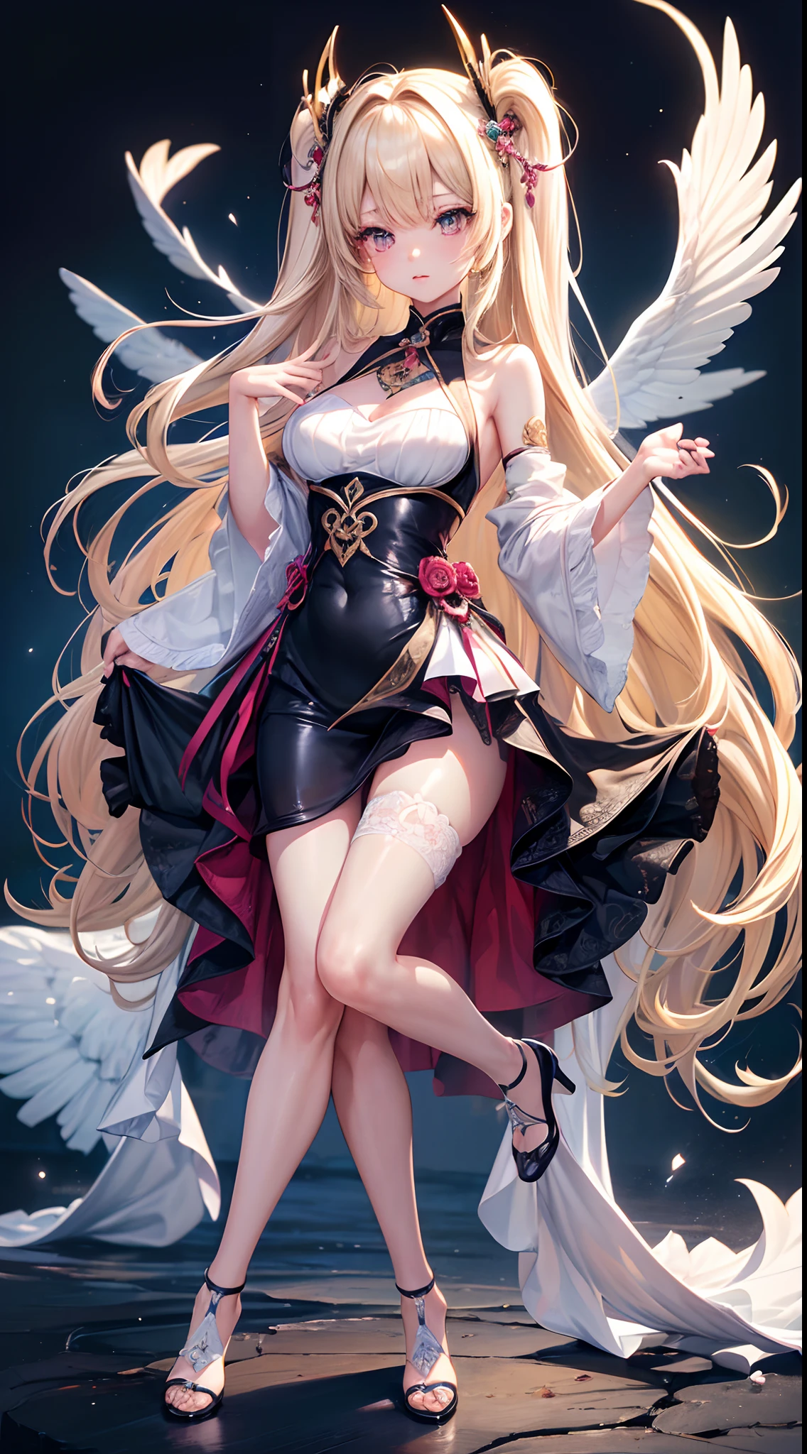 ((Best Quality)), (ultra-detailliert), ((Extremely detailed)), (Beautiful), ((Kawaii Girl)), ((UHD)), (masterpiece), (high quality), (best quality), (4K), (high quality), 1, solo girl, one girl, (hair two side up long), (hair intakes), long hair, parted bangs, (platinum blond hair), ((jade colored eyes)), slanted eyes, medium breasts, slender body, paint right up to the tip of the head,((transparent background)),(solo),standing,(wearing shoes on feet),((is wearing Idol Costumes)),good girl, beautiful detailed eyes,good looking,((an extremely delicate and beautiful)),make the eyes the same shape and color on both sides, anime style