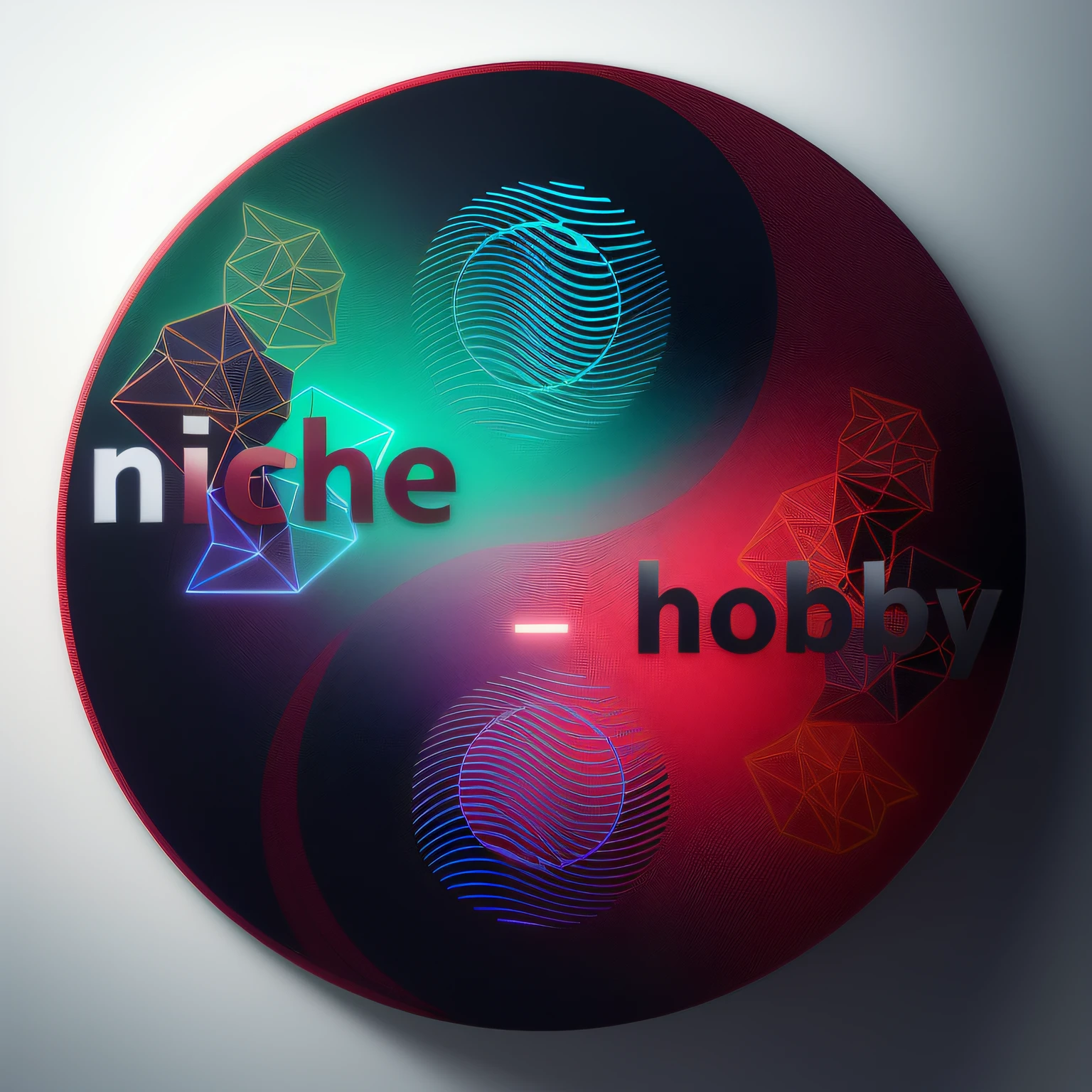 Close-up of the yin sign with the word niche hobby, logo art, , Rounded logo, art promotional, Simple Logo Logo, Abstract style logo, business logo, by Andrzej Wróblewski