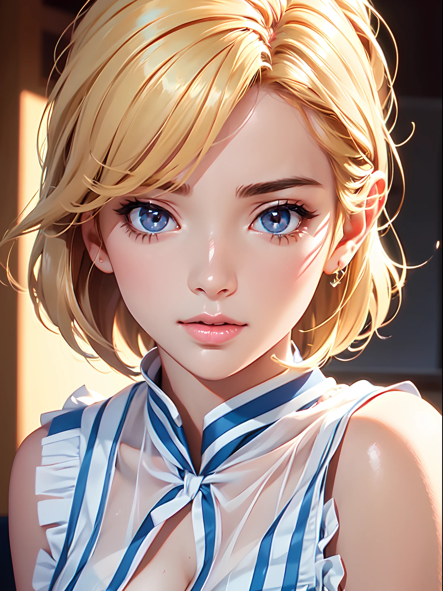 masterpiece, best quality, high quality, High definition, High quality texture, High quality shadow, high detail, beautiful detailed, finely detailed, extremely detailed cg, detailed texture, a realistic representation of the face, realistic, colorful, delicate, Cinematic Light, Ray tracing, sharp focus, (intricate details, makeup, PureErosFace_V1:0.5), (detailed beautiful delicate face, detailed beautiful delicate eyes, a face of perfect proportion, high detailed skin, detailed skin,two girls, best ratio four finger and one thumb, full body, (large breasts), (cleavage), ((Smooth texture, Realistic texture, Photorealistic)), (Detailed beautiful eyes, Beautiful eyelashes, emerald eyes), blonde medium hair, 2 woman, at classroom, ((( sheer white sailor shirt, Sleeveless, Open front))), (Beautiful face, Cute face, Detailed face), (((Sunny))), Perfect Eyes Eyes