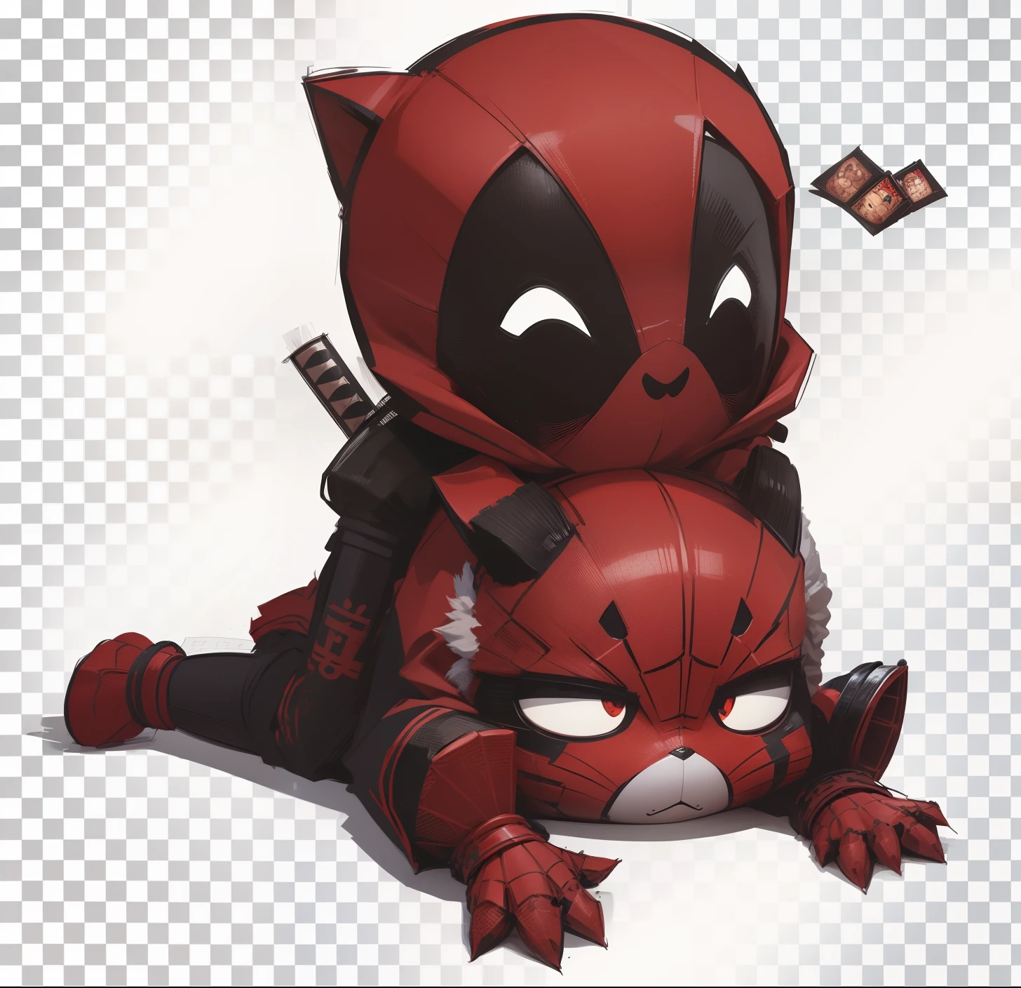 (On parchment paper, Sheet Characteristics), A full body shot, Long shot of cute fluffy red humanoid spider-man bandits with bandana on head, Character sheet of old parchment paper with 24K resolution, high detail, photo realism, Realistic sketch, Rough sketch, mix of bold dark lines and loose lines, bold lines, humanoid, centered, Focus on character, Large Samurai Sword, and automatons and fluffy rabbit feet, Рафф Баттл носит Visage Dusty Cute.