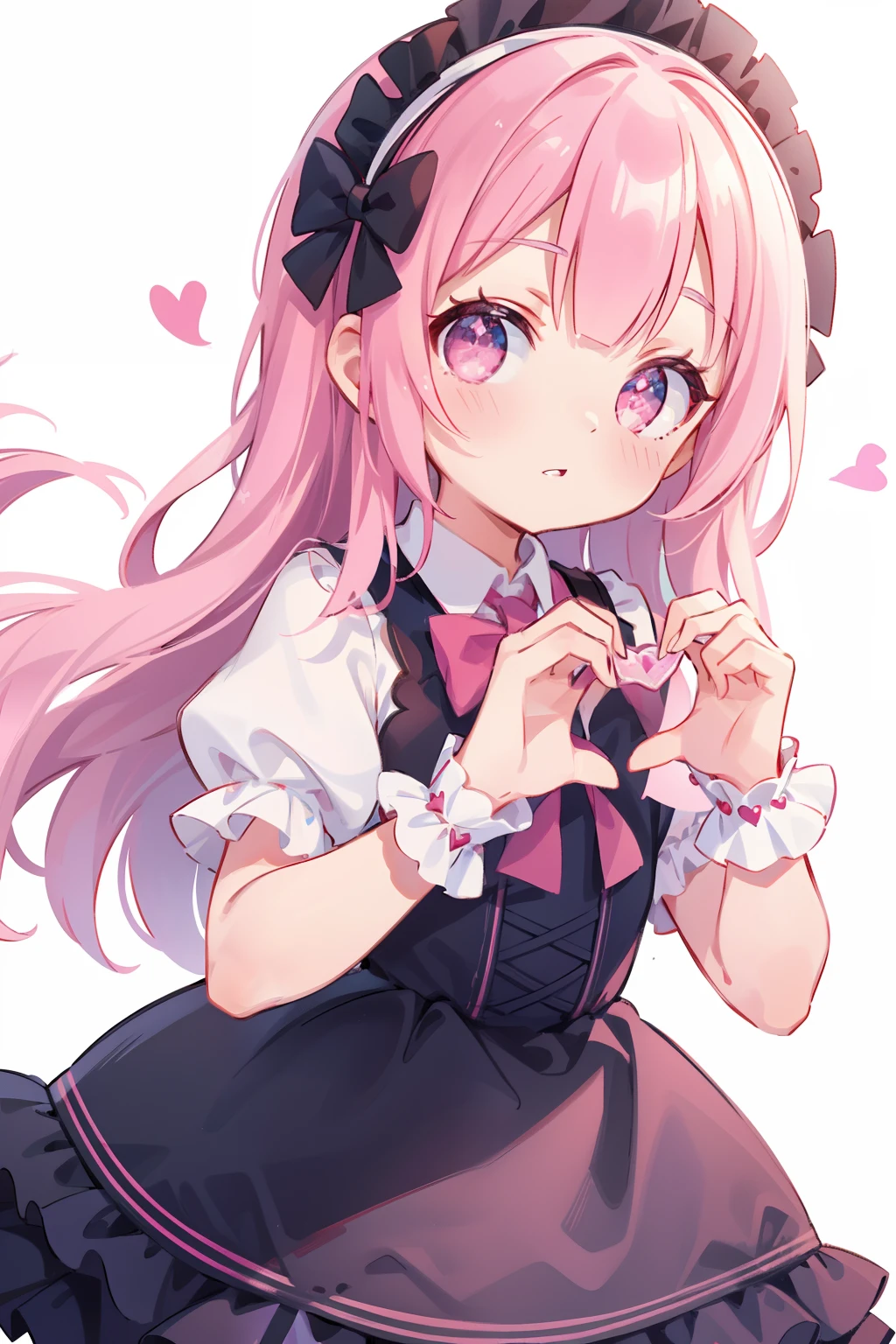 2 Girl, Gothic ****ta, White background, Cute eyes, Sparkling skin,  (masutepiece), (Best Quality),(Pink Wanpisu)(White Wanpisu)((Hands heart-shaped))