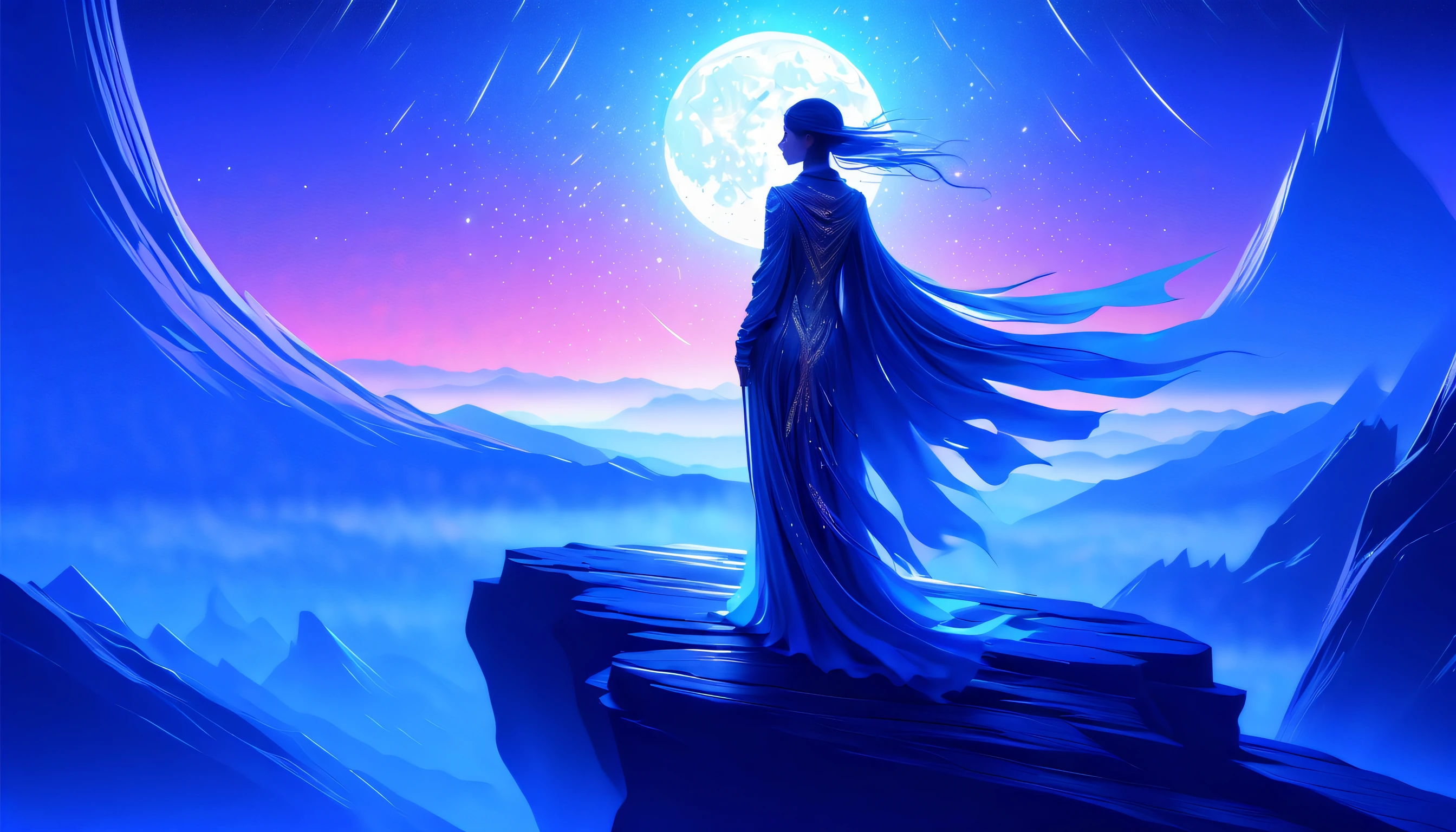 (((stylish and misty:1.3))), (((in parallel cyber fairy grunge style:1.3))), (((meteor shower of stunning detail illustration:1.5))), adorned in intricate and ornate robe, stands atop a cliff, (((majestic meteor in the background detail:1.3))), (((stunning intricate detailed digital paint illustration:1.3))), high contrast, behold stunning beauty, radiating strength and determination, intricate designs, touch of grandeur to highly detailed and complex rendering, incredible detail and craftsmanship, add every intricate detail carefully rendered, creating a visually stunning and dynamic scene, fierce and determined spirit, robe is a masterpiece, intricate extremely designs, (((epitome of quality and craftsmanship:1.3))), (((radiosity rendered in stunning 32k resolution beauty:1.3))), (((highest quality:1.3))), (((highly quality:1.1))), (((top quality:1.3))),