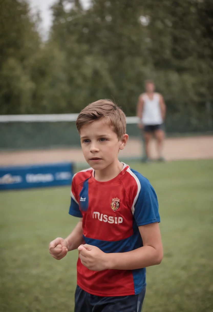 Un garçon qui fait pipi dans son short de sport avec son visage