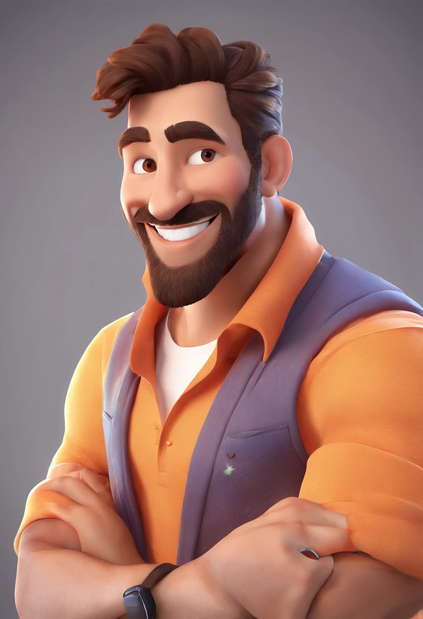 Smiling Man Illustration, sorriso insano, Homem de pele marrom com um sorriso gigante, happily smiling at the camera, sorriso atrevido, he's smiling, sorriso muito grande, Macho sorridente, foto de perfil headshot, rindo sorriso enorme, desenhando no estilo de Arte 3D, c4d, fundo de cor branco puro, estilo disney, estilo pixar render ilustracao Super Detalhe, 8k