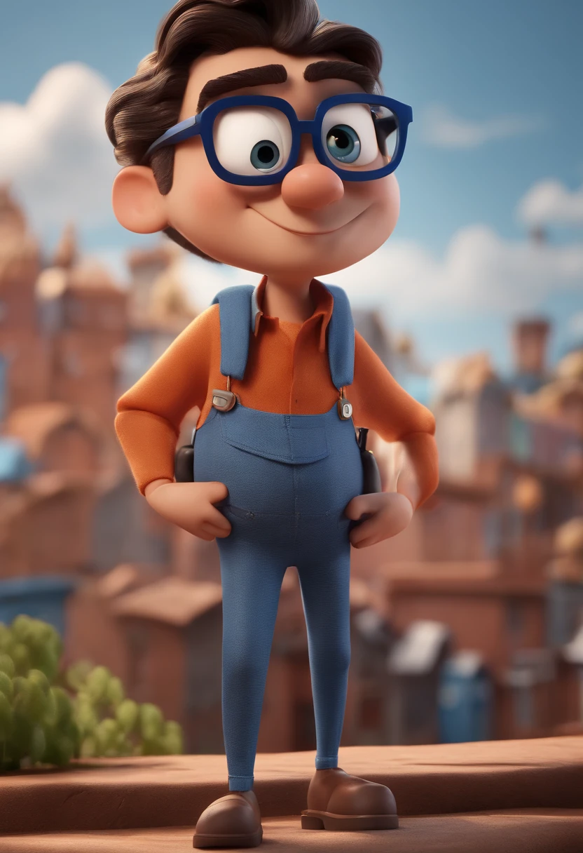 Cartoon character of a man with black glasses and a blue shirt, animation character, Caractere estilizado, animation style rendering, 3D estilizado, Arnold Maya render, 3 d render stylized, toon render keyshot, Personagem 3D, Personagem 3D, 3d rendering stylized, 3 d character render, personagem de desenho animado, Personagem de close up, Pose de personagem, (Estilo Pixar) (master part:1.2) (Bokeh) (best quality) (pele detalhada) (textura detalhada) (8k) (argila) (Cinematic lighting) (foco nítido