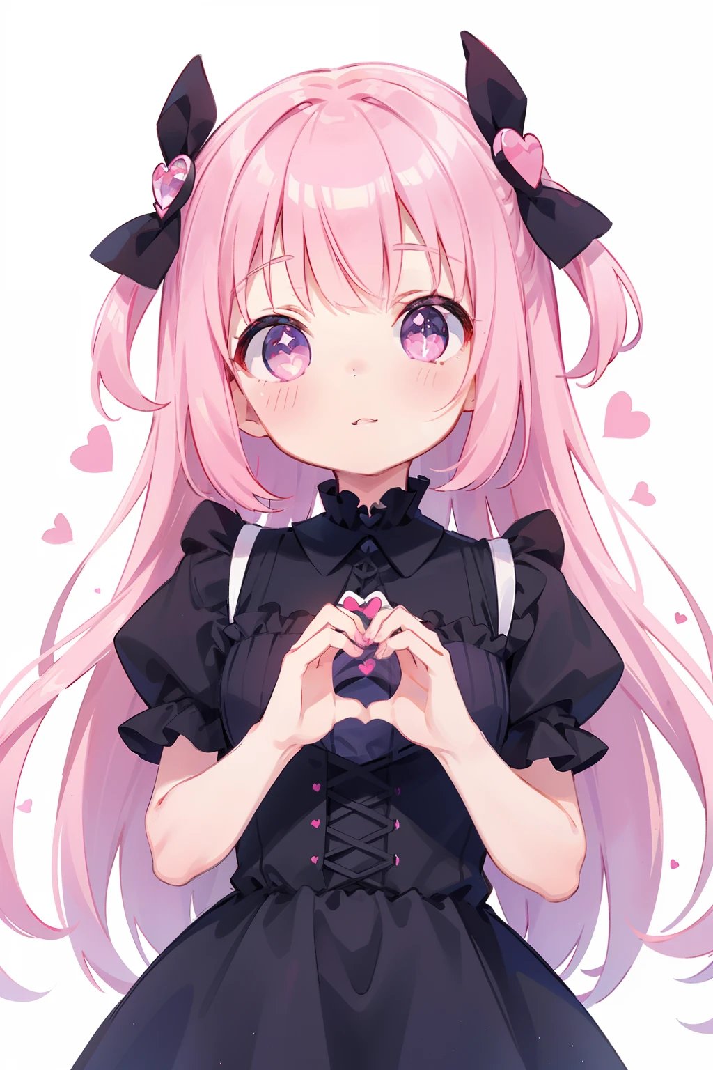 2 Girl, Gothic lolita, White background, Cute eyes, Sparkling skin, (masutepiece), (Best Quality),(Pink Wanpisu)(White Wanpisu)((Hands heart-shaped))Delicat eyes、Delicate eyes(8K、Masterpiece、Best Quality、)