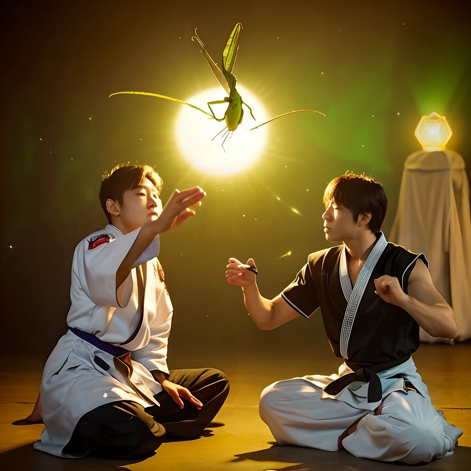 A grasshopper who can't do martial arts and a praying mantis who can use magic and are strong