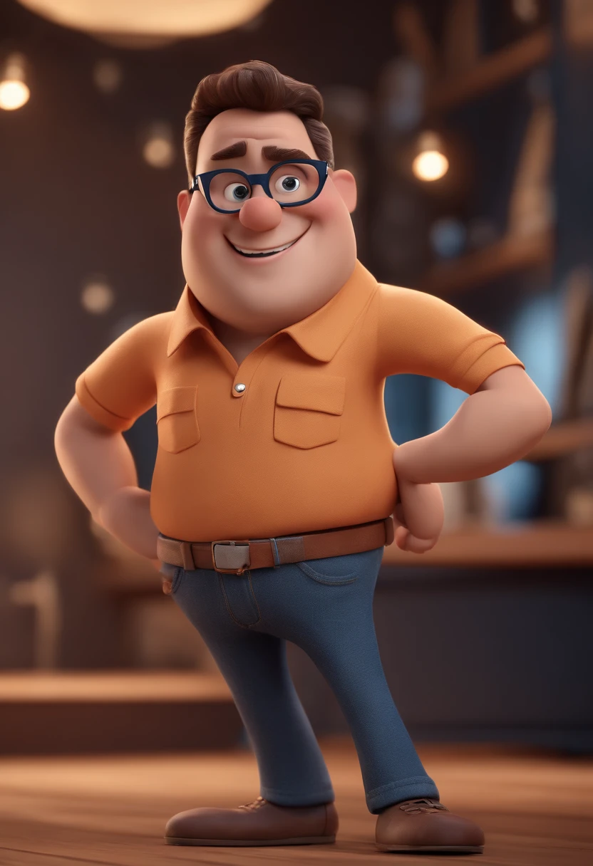Cartoon character of a man with black glasses and a blue shirt, animation character, Caractere estilizado, animation style rendering, 3D estilizado, Arnold Maya render, 3 d render stylized, toon render keyshot, Personagem 3D, Personagem 3D, 3d rendering stylized, 3 d character render, personagem de desenho animado, Personagem de close up, Pose de personagem, (Estilo Pixar) (master part:1.2) (Bokeh) (best quality) (pele detalhada) (textura detalhada) (8k) (argila) (Cinematic lighting) (foco nítido