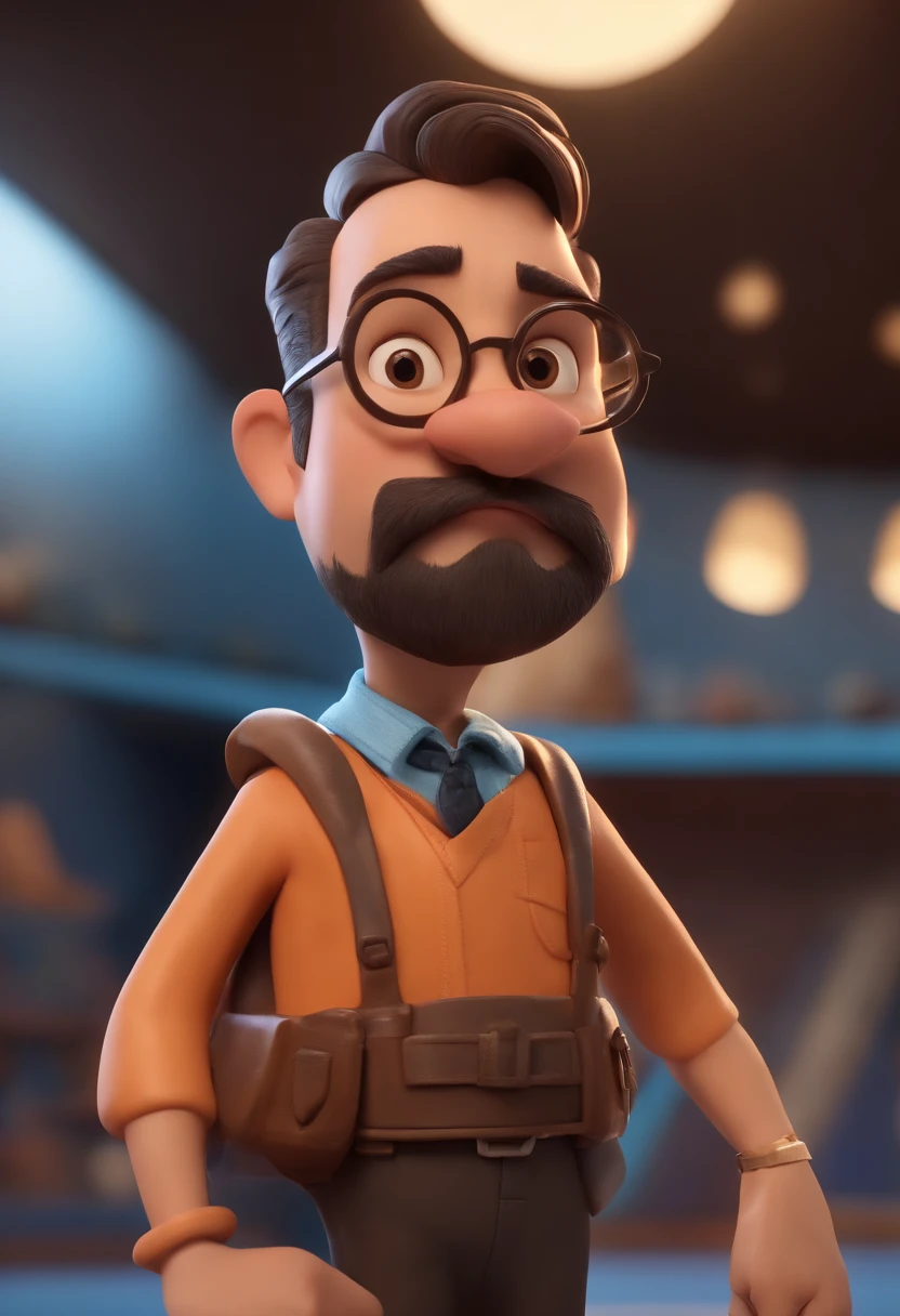personagem dos desenhos animados de um homem com barba e uma camisa azul, animation character, Caractere estilizado, animation style rendering, 3D estilizado, Arnold Maya render, 3 d render stylized, toon render keyshot, Personagem 3D, Personagem 3D, 3d rendering stylized, 3 d character render, personagem de desenho animado, Personagem de close up, Pose de personagem, (Estilo Pixar) (master part:1.2) (Bokeh) (best quality) (pele detalhada) (textura detalhada) (8k) (argila) (Cinematic lighting) (foco nítido