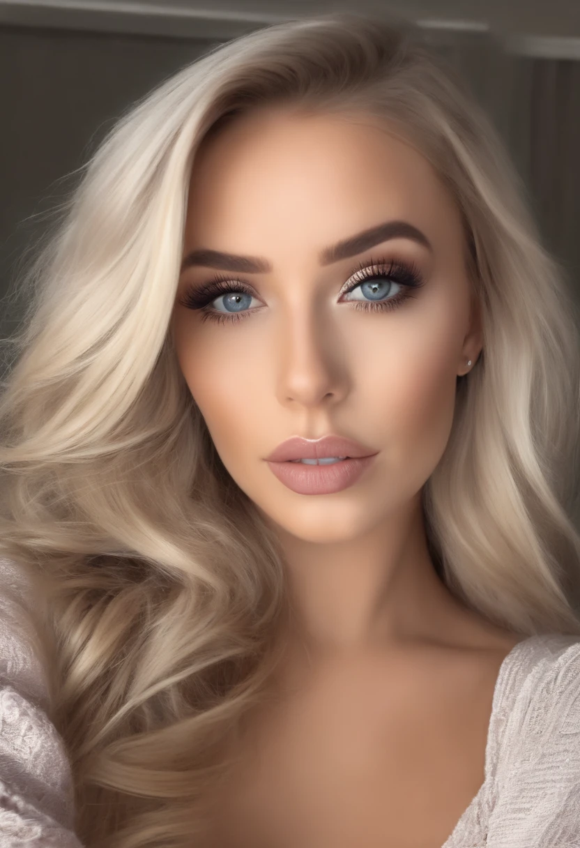 Femme Arafed complètement , fille sexy aux yeux bleus, ultra réaliste, Méticuleusement détaillé, Portrait Sophie Mudd, cheveux blonds et grands yeux, Selfie d’une jeune femme, Yeux de bureau, Violet Myers, sans maquillage, maquillage naturel, Regarder directement la caméra, Visage avec Artgram, Maquillage subtil, Superbe photo du corps entier assise devant un bureau, dans un bureau assise, Buste de taille moyenne à grande