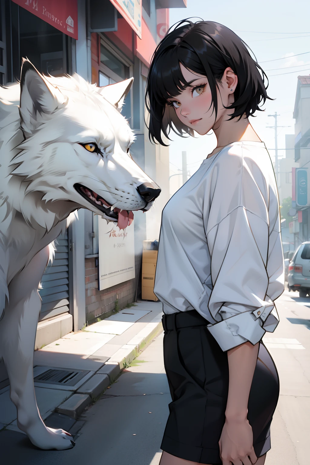 Girl with black hair and short hair,White Wolf