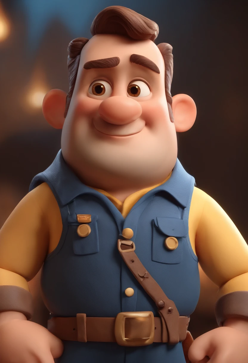 Personagem de desenho animado de um homem usando uma barba e uma camisa azul, without glasses, um personagem animado, Caractere estilizado, animation style rendering, 3D estilizado, Arnold Maya render, 3 d render stylized, toon render keyshot, Personagem 3D, Personagem 3D, 3d rendering stylized, 3 d character render, personagem de desenho animado, Personagem de close up, Pose de personagem, (Estilo Pixar) (master part:1.2) (Bokeh) (best quality) (pele detalhada) (textura detalhada) (8k) (argila) (Cinematic lighting) (foco nítido,Senta e vaza a parte superior do corpo