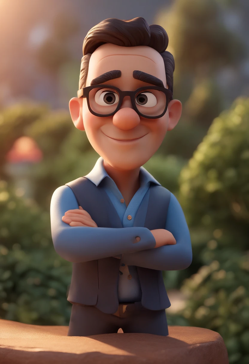 Cartoon character of a man with black glasses and a blue shirt, animation character, Caractere estilizado, animation style rendering, 3D estilizado, Arnold Maya render, 3 d render stylized, toon render keyshot, Personagem 3D, Personagem 3D, 3d rendering stylized, 3 d character render, personagem de desenho animado, Personagem de close up, Pose de personagem,  (Estilo Pixar) (master part:1.2) (Bokeh) (best quality) (pele detalhada) (textura detalhada) (8k) (argila) (Cinematic lighting) (foco nítido