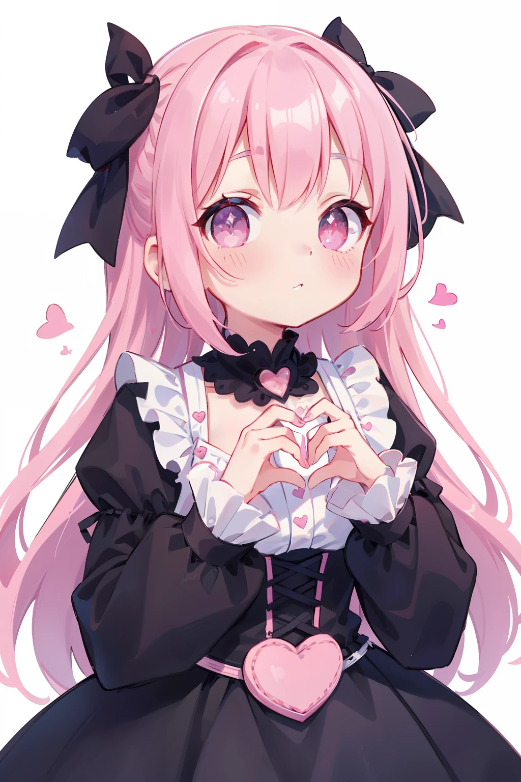 2 Girl, Gothic ta, White background, Cute eyes, Sparkling skin, (masutepiece), (Best Quality),(Pink Wanpisu)(White Wanpisu)((Hands heart-shaped))Delicat eyes、Delicate eyes(8K、Masterpiece、Best Quality、)((2girls))