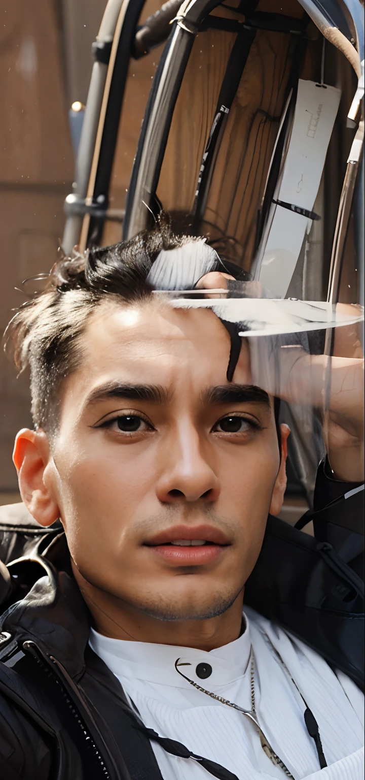 I man, black hair, handsome, thin class, 24 year, detail, realistis, black jacket, hairijuku stile