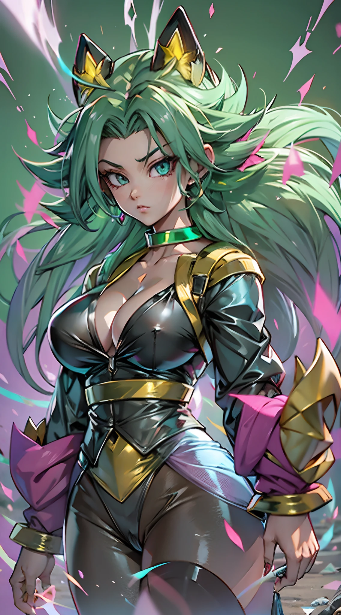 Super Saiyan 4 Female, Purple Fur, Surrounded By Rainbow Aura, Busty