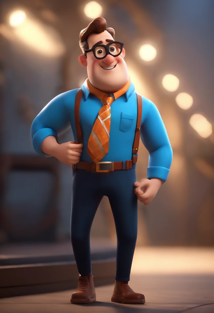 Cartoon character of a man wearing black glasses and a blue shirt, um personagem animado, Caractere estilizado, animation style rendering, 3D estilizado, Arnold Maya render, 3 d render stylized, toon render keyshot, Personagem 3D, Personagem 3D, 3d rendering stylized, 3 d character render, personagem de desenho animado, Personagem de close up, Pose de personagem, (Estilo Pixar) (master part:1.2) (Bokeh) (best quality) (pele detalhada) (textura detalhada) (8k) (argila) (Cinematic lighting) (foco nítido,Senta e vaza a parte superior do corpo