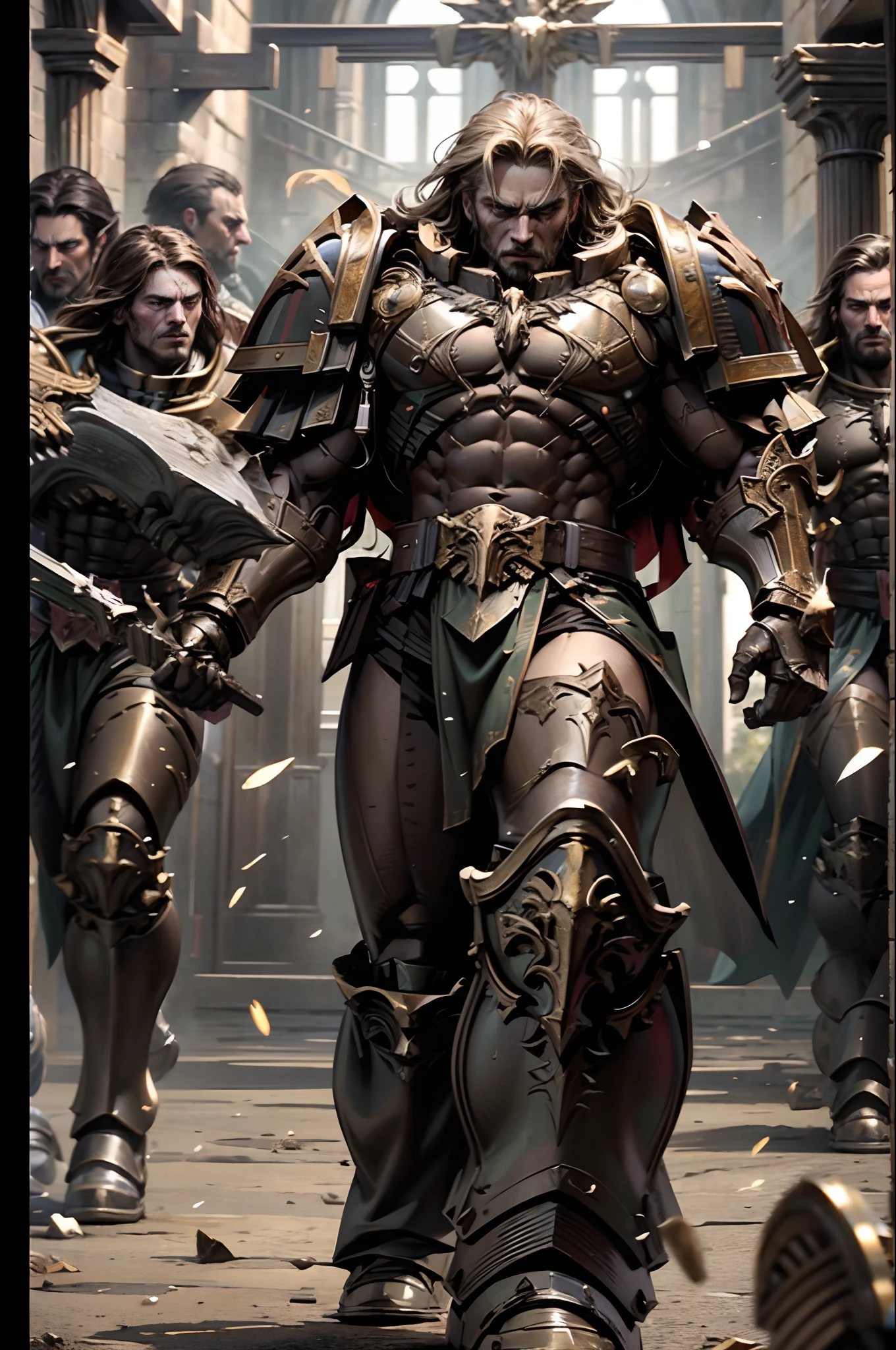 Castlevania lord of the shadows hyper realistic super detailed portrait Spartan greek warrior muscular with spartan Armor  menant des troupes armée de démons spartiates au combat détails pointus