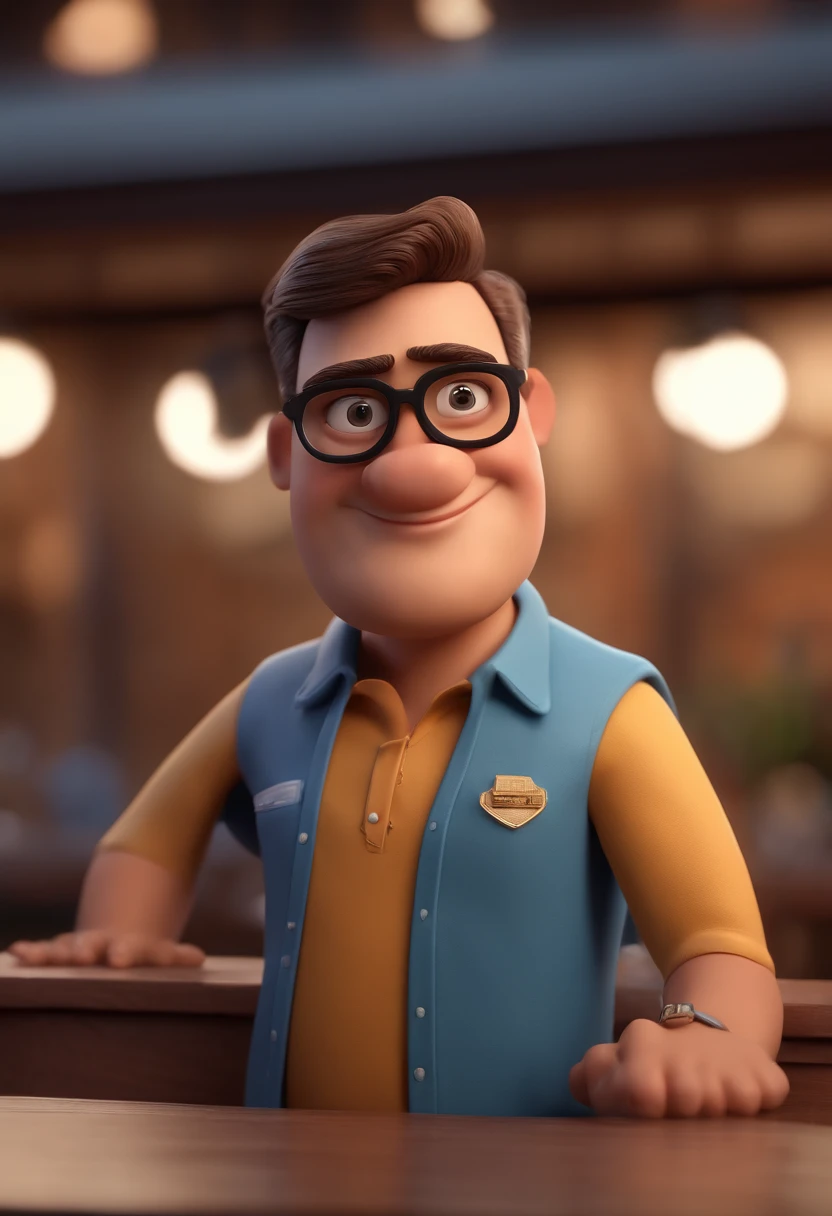 Cartoon character of a man with black glasses and a blue shirt, animation character, Caractere estilizado, animation style rendering, 3D estilizado, Arnold Maya render, 3 d render stylized, toon render keyshot, Personagem 3D, Personagem 3D, 3d rendering stylized, 3 d character render, personagem de desenho animado, Personagem de close up, Pose de personagem,  (Estilo Pixar) (master part:1.2) (Bokeh) (best quality) (pele detalhada) (textura detalhada) (8k) (argila) (Cinematic lighting) (foco nítido