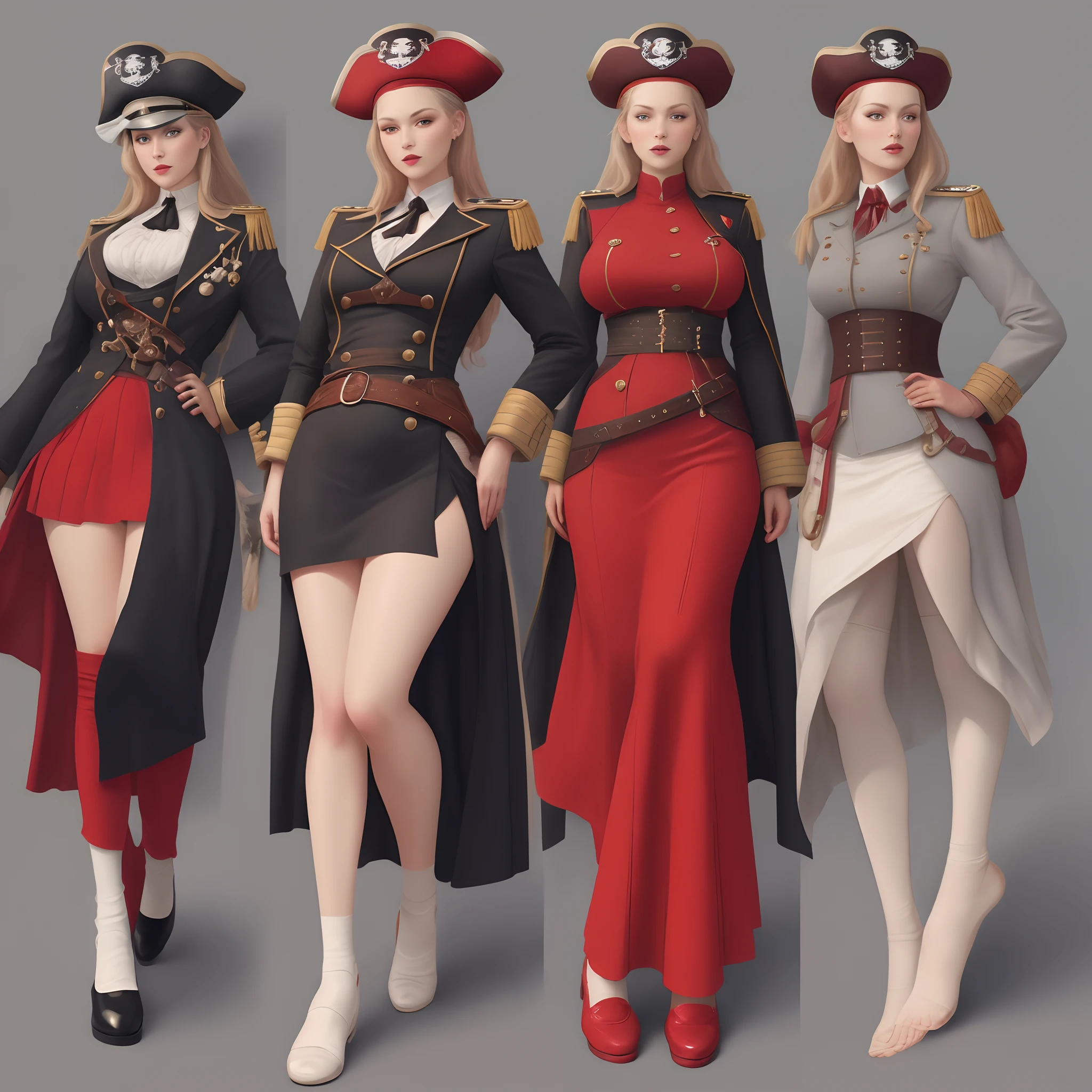 captain　femele　One lady　Visual　a pirate　I'm showing the soles of my feet　Red color palette across the board