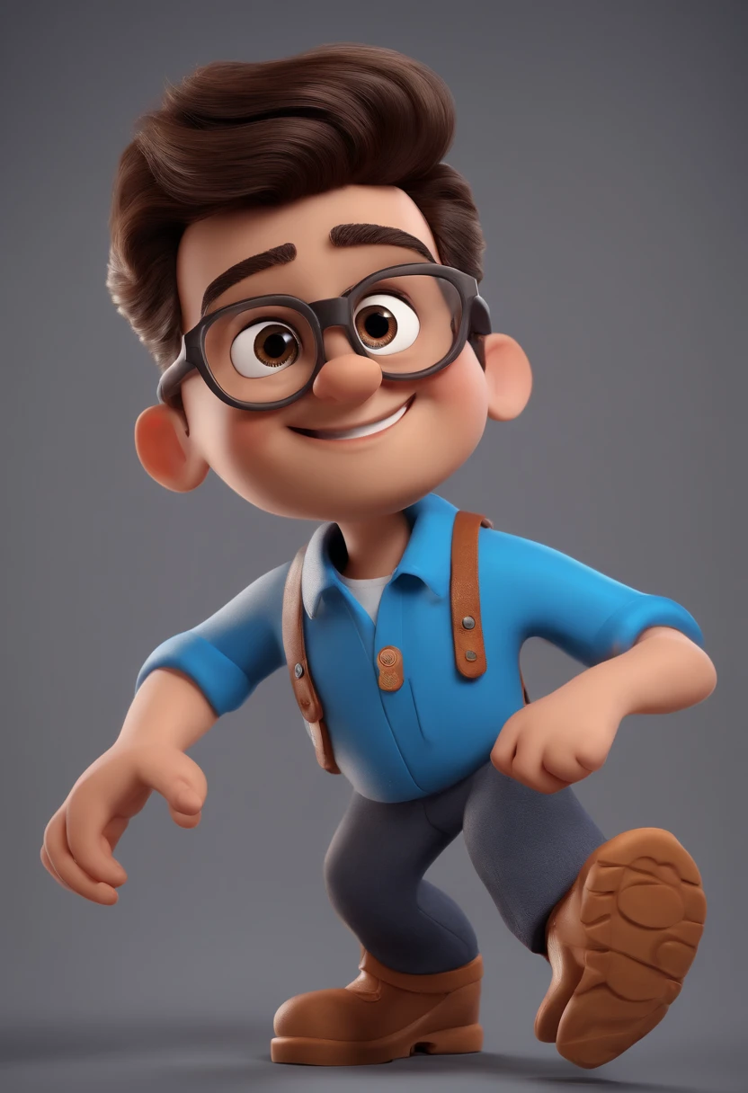 Cartoon character of a man with black glasses and a blue shirt, animation character, Caractere estilizado, animation style rendering, 3D estilizado, Arnold Maya render, 3 d render stylized, toon render keyshot, Personagem 3D, Personagem 3D, 3d rendering stylized, 3 d character render, personagem de desenho animado, Personagem de close up, Pose de personagem, (Estilo Pixar) (master part:1.2) (Bokeh) (best quality) (pele detalhada) (textura detalhada) (8k) (argila) (Cinematic lighting) (foco nítido