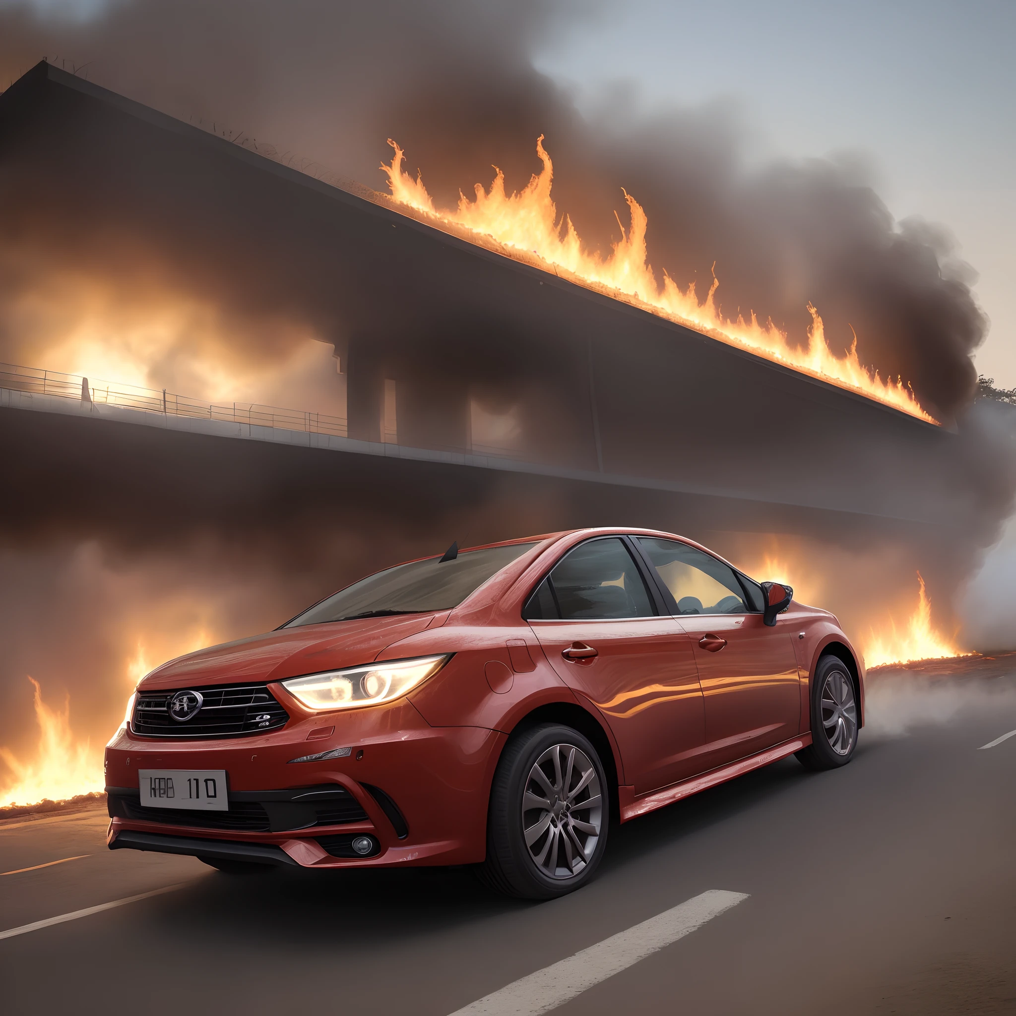 Carro rebaixado pegando fogo