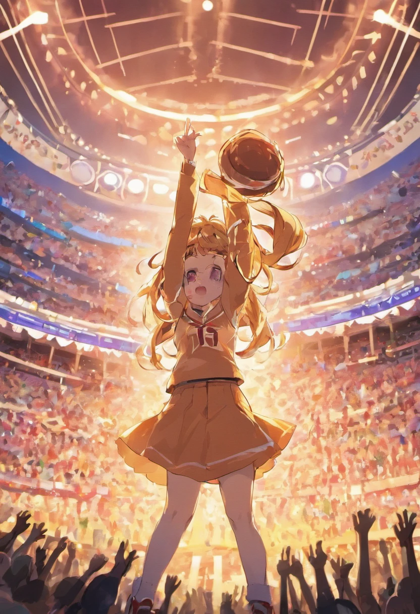 Top image quality, Tigers and girls raise their hands in joy, Loud cheers in the baseball stadium