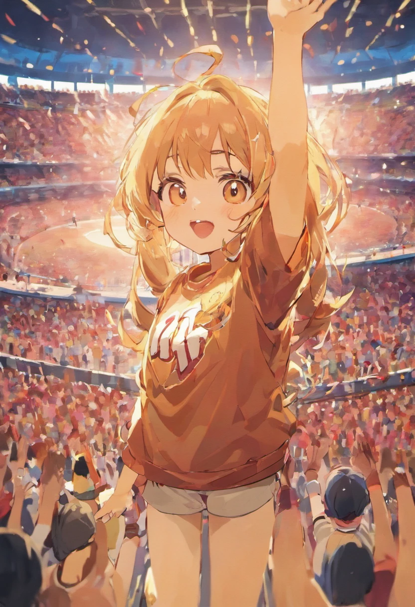 Top image quality,　Tigers and girls raise their hands in joy, Loud cheers in the baseball stadium