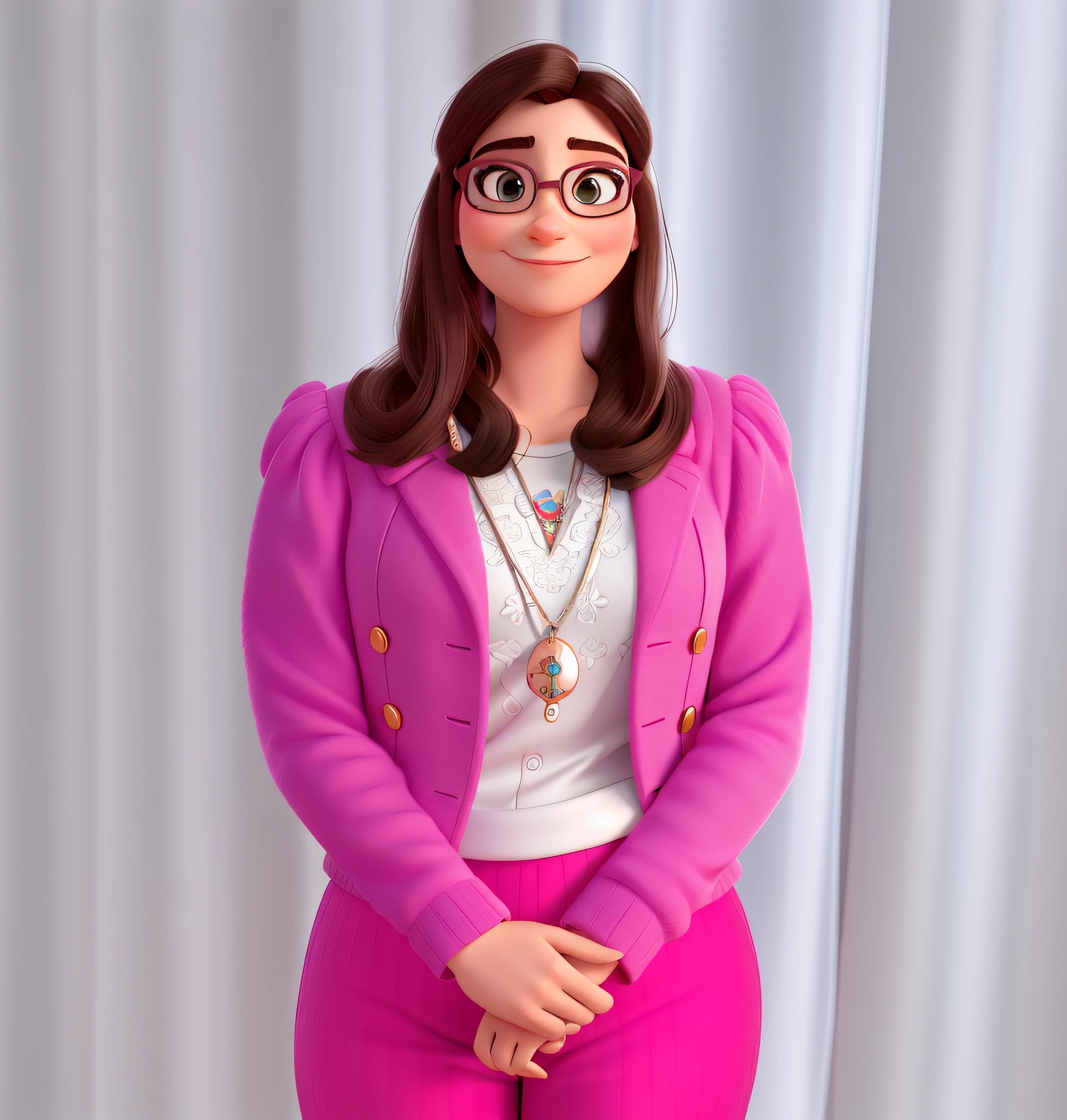 Uma mulher de oculos no estilo disney  pixar, alta qualidade, melhor qualidade