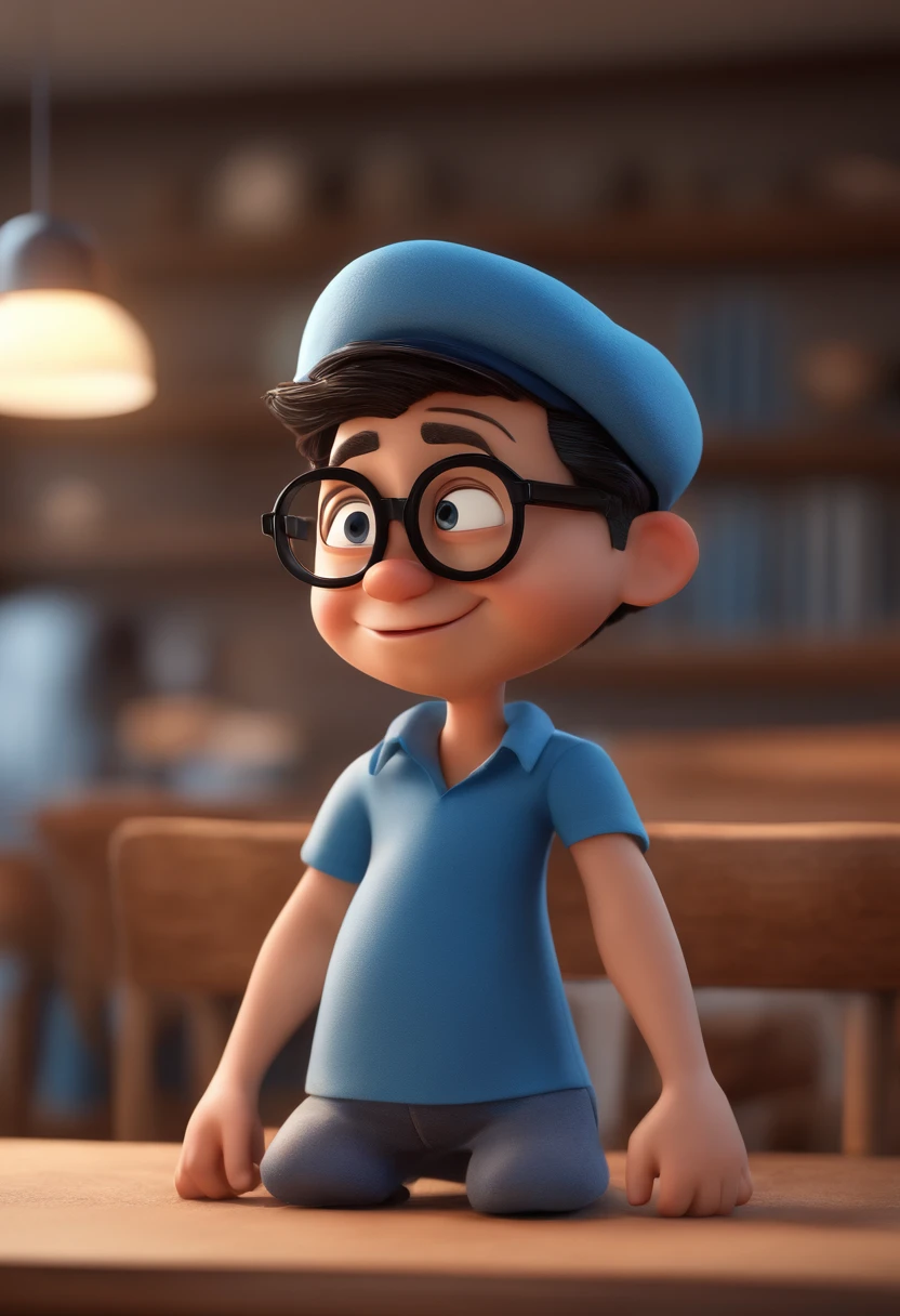 Cartoon character of a man with black glasses and a blue shirt, animation character, Caractere estilizado, animation style rendering, 3D estilizado, Arnold Maya render, 3 d render stylized, toon render keyshot, Personagem 3D, Personagem 3D, 3d rendering stylized, 3 d character render, personagem de desenho animado, Personagem de close up, Pose de personagem,  (Estilo Pixar) (master part:1.2) (Bokeh) (best quality) (pele detalhada) (textura detalhada) (8k) (argila) (Cinematic lighting) (foco nítido