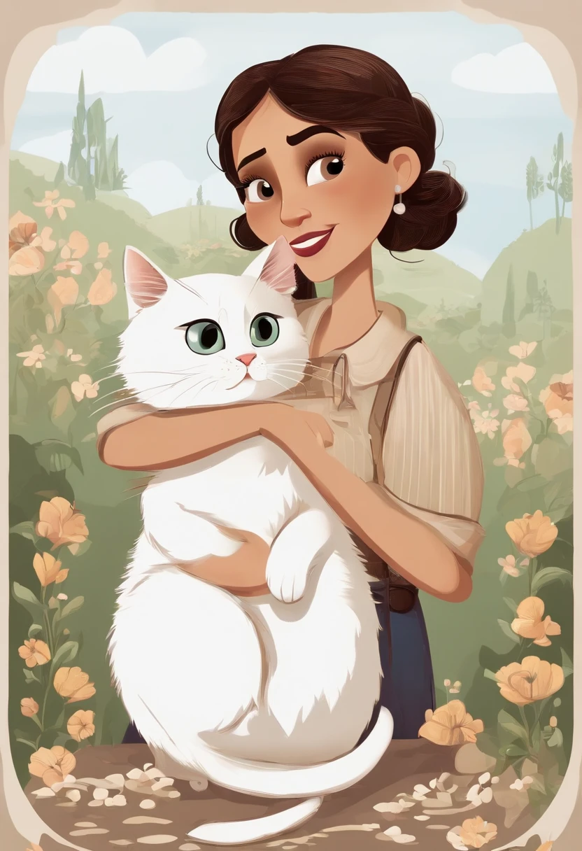 Create a poster inspired by Disney Pixar movies, apresentando um casal morenos claros ele alto 1.80 de altura cabelo curto usando oculos , ele careca usando oculos acompanhado por um gatinho cinza e uma cachoreinha shitzu com cabelos castanhos escuros, Full lips and dark eyes and silly face together with boy a white cat , uma gata preta e branca, um gato pretoe e branco, gatos bem cuidados com dentes caninos afiados e pontiagudos brincando. The poster is titled 'Lily' Digital art should be in the style of Pixar, reminiscent of an animated feature.