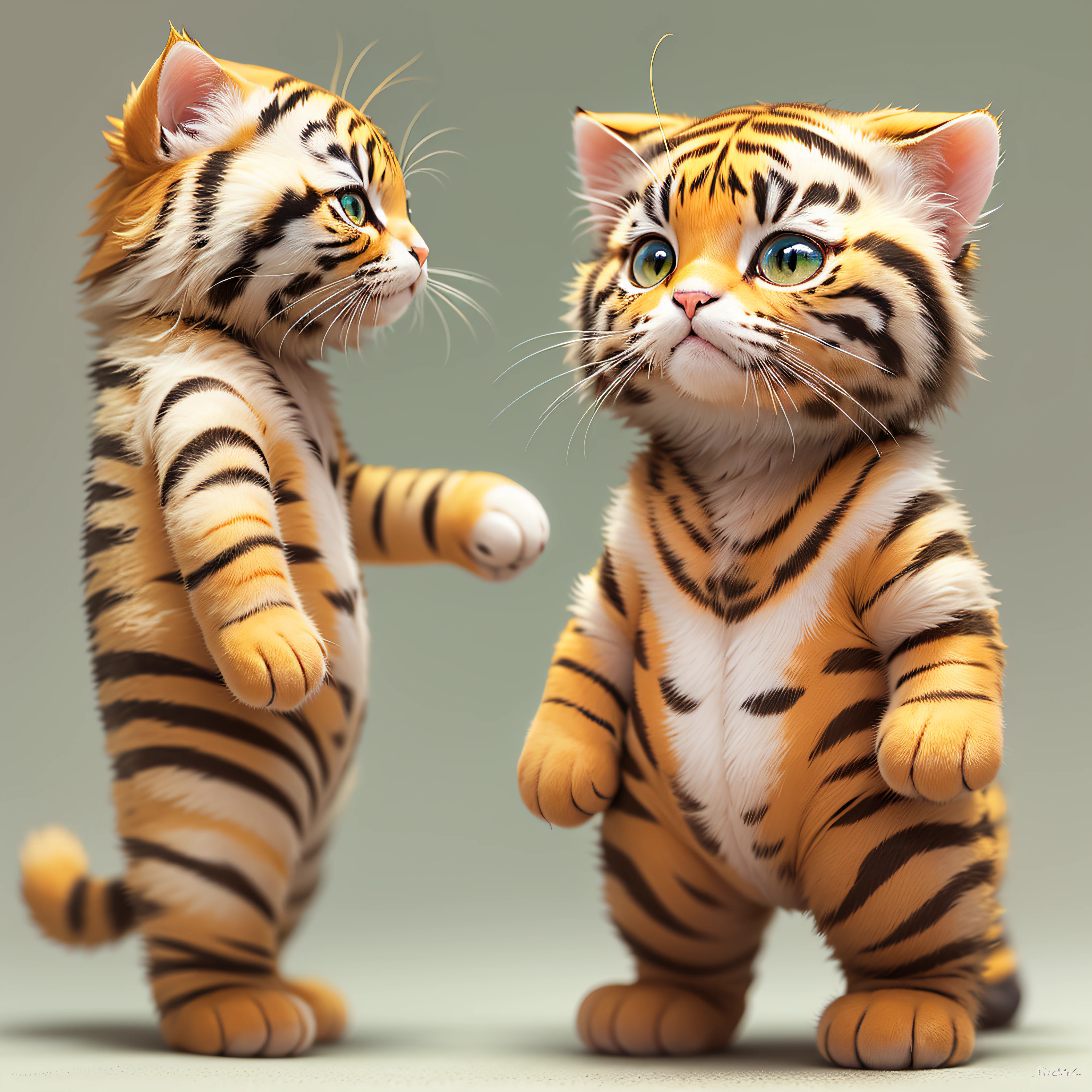 (cute cat: 1.5), standing, cute, wearing a tiger costume, form side,