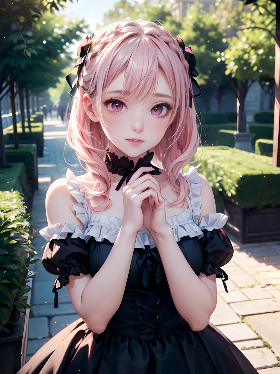 (anime, 8k, masterpiece, top quality, best quality, beautiful and aesthetic:1.2, professional illustrasion:1.1 ,ultra detail:1.3 , perfect lighting), highly detailed ,
<lora:ri-nie:0.85> 1girl,horns, pink hair,twintails,hair,ribbon,bow,purple eyes,juliet sleeves, long sleeves, brown dress,corset,pantyhose, (expressionless:1.1) (squatting:0.7)
full moon🌙, close_up
<lora:egami_v0.1:0.5> <lora:sleepy_v100:0.6> <lora:ishikei_v0.1:0.15> <lora:eye_opening_v2.0:-1>