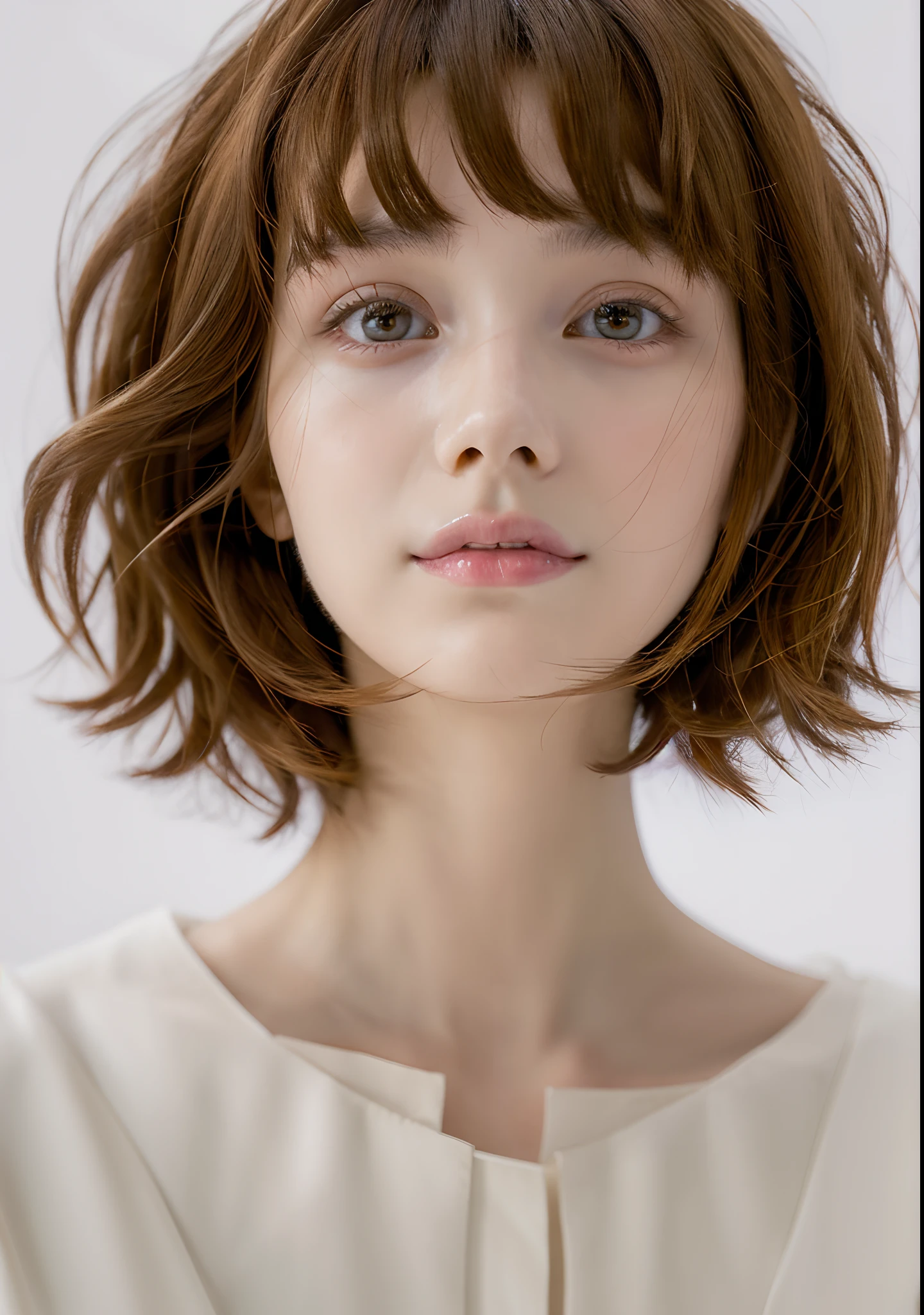 girl with,kawaii,slenderbody,An ultra-high picture quality,Short Bob Hair Wolf Cut,Brown hair,Ultra-delicate images,8k,Masterpiece,dishevled hair,Beautiful face,