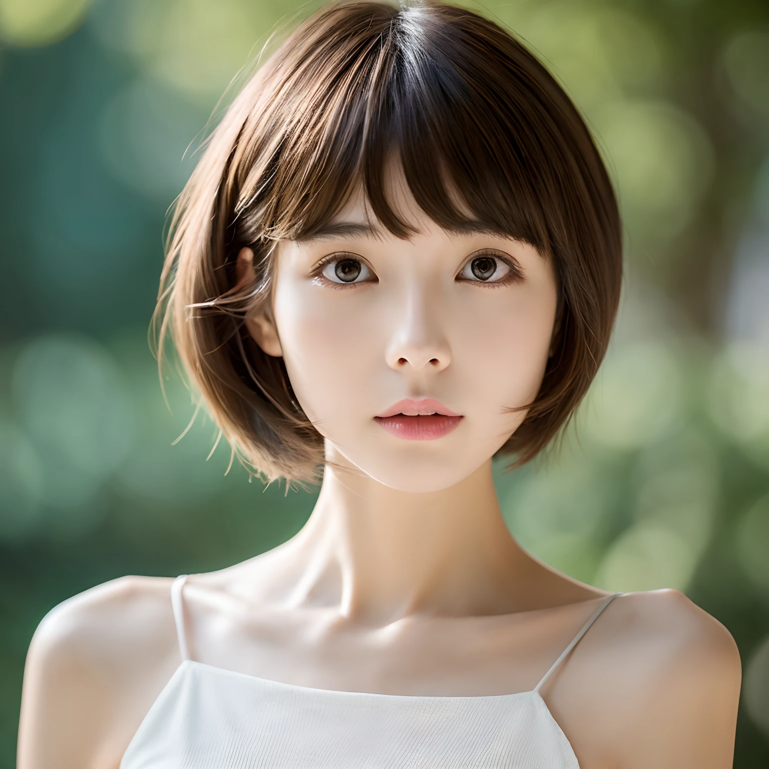 ((No makeup:1.2))、((Close-up of face:1.6))、(Realistic、Photorealistic、Very detailed、Best detailed skins、highest quality、masterpiece、超A high resolution)、Cute Japanese Woman:1.7、 years、high school girl、Young girl、1 girl、Has bangs、Ash Silver Hair:1.7、double eyelid、Drooling eyes、Japanese style face、purity、Realistic肌タイプ、Fluffy hair、Red cheeks、The wind is blowing、night、illumination、Lighting from behind、((Short Bob Cut:1.5))、((White Lingerie:1.5))