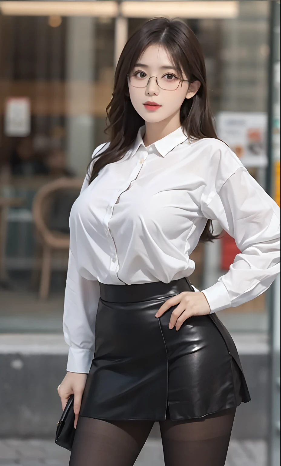 Elegant upper-class elite secretary,Wear a luxurious silk top, Skirts and thighs、27yo、big breasts body 162cm、Take a walk along the hallway、office clothes, (Wear pantyhose,Realistic pantyhose)、working in an office、wearing a strict business suit, Wear high-end heels、 Shirt girl, Wear an elegant shirt, Wear an ultra-thin top, merchant, Shirts and skirts, Wearing a silk shirt, Wear a shirt and skirt, RAW photo, (8K、top-quality、tmasterpiece:1.2)、(intricately details:1.4)、(Photorealsitic:1.4)、octane renderings、Complex 3D Rendering Ultra Detail, Studio soft light, rim lights, vibrant detail, super detailing, realistic skin textures, Detal Face, Beautiful detail eyes, Very detailed CG Unity 16k wallpaper, Make up - up, (detailedbackground:1.2), Bare with thighs!!!,