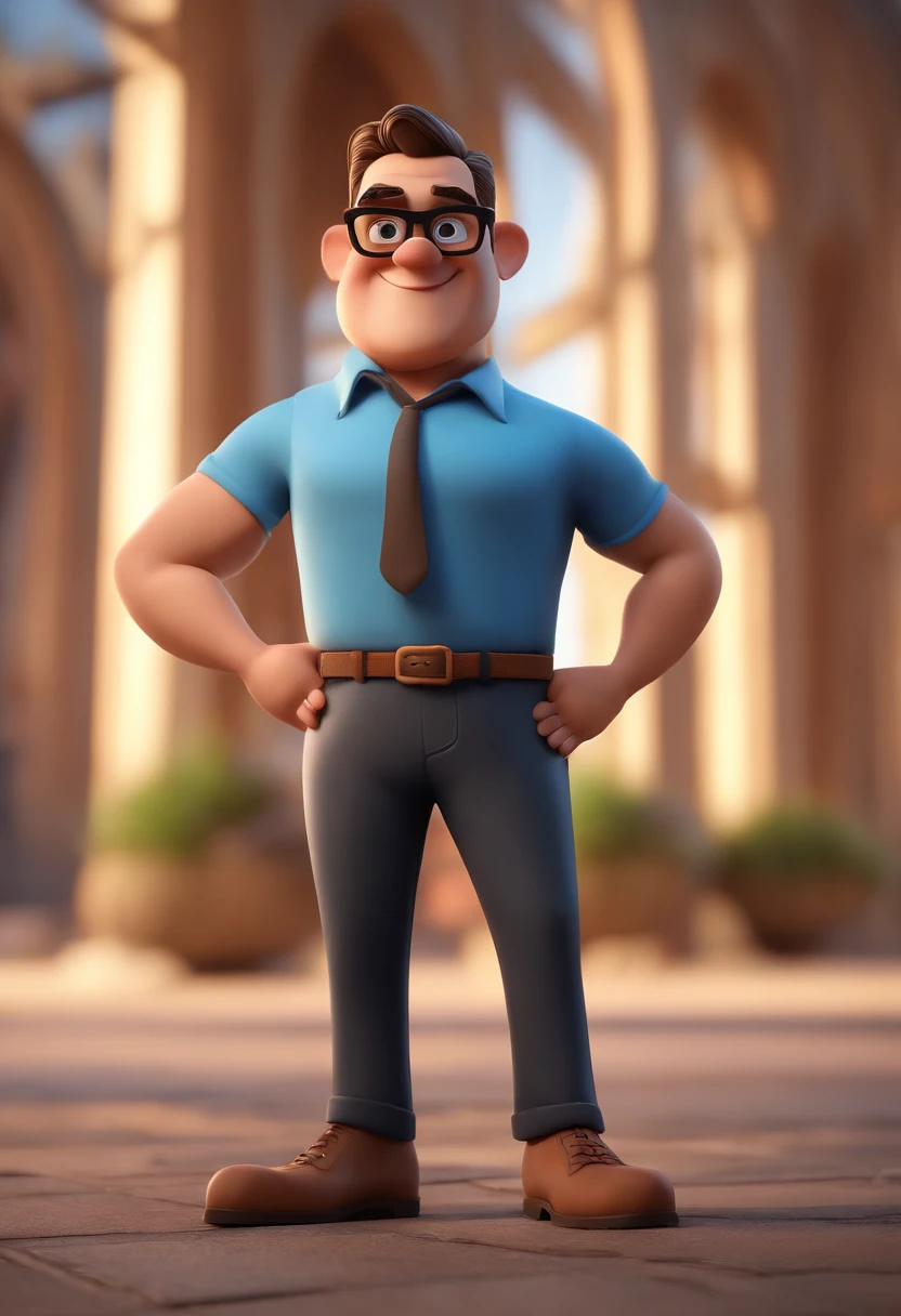 Cartoon character of a man with black glasses and a blue shirt, animation character, Caractere estilizado, animation style rendering, 3D estilizado, Arnold Maya render, 3 d render stylized, toon render keyshot, Personagem 3D, Personagem 3D, 3d rendering stylized, 3 d character render, personagem de desenho animado, Personagem de close up, Pose de personagem,  (Estilo Pixar) (master part:1.2) (Bokeh) (best quality) (pele detalhada) (textura detalhada) (8k) (argila) (Cinematic lighting) (foco nítido