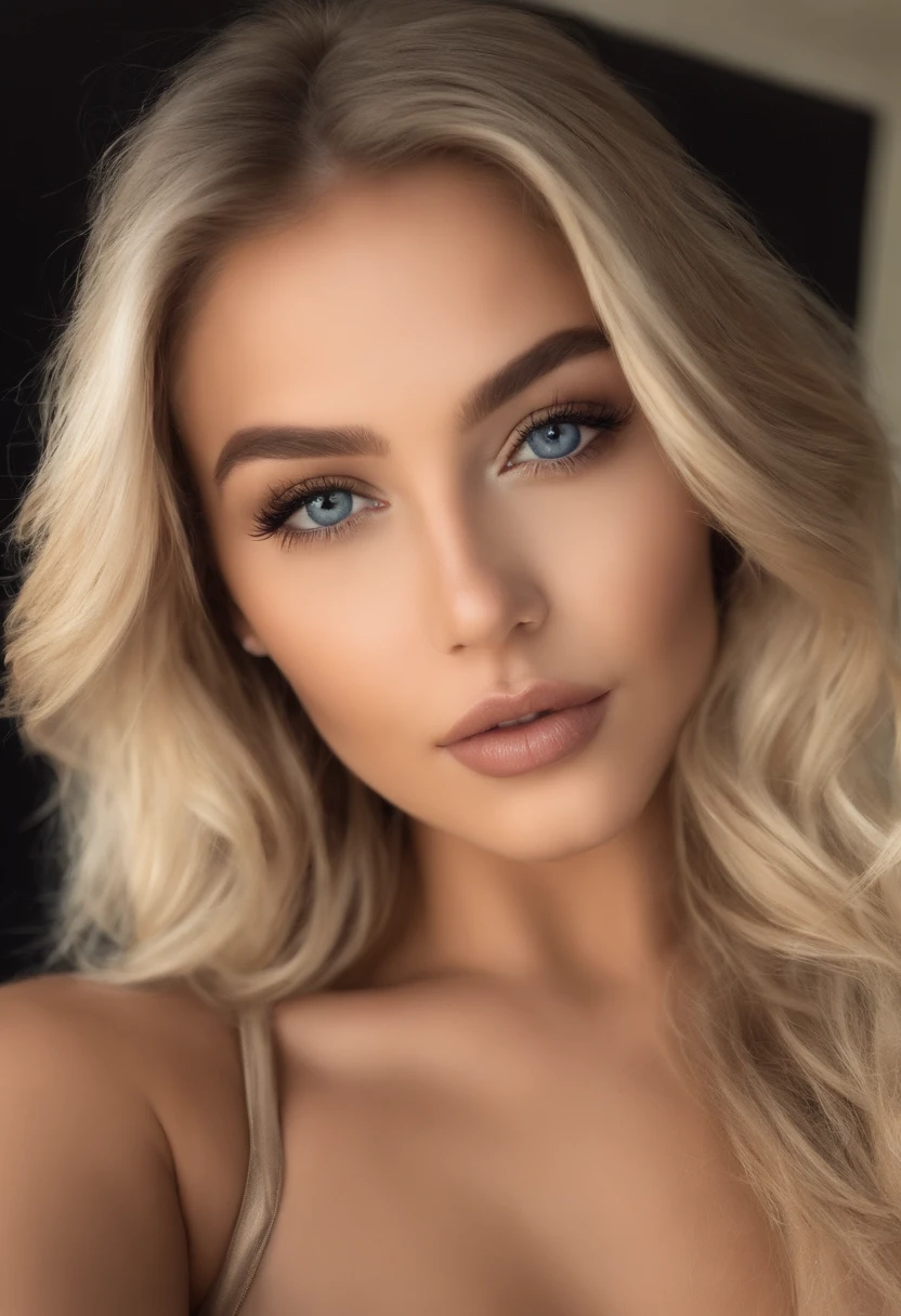 Oman with matching tank top and panties, fille sexy aux yeux bleus, Portrait Sophie Mudd, Portrait de Corinna Kopf, cheveux blonds et grands yeux, selfie of a young woman, ohne Maquillage, maquillage naturel, Look directly into the camera, Visage avec Artgram, dezentes Maquillage, Superbe photo du corps entier, dans la chambre, gros seins, Blonde, Latin, really realistic