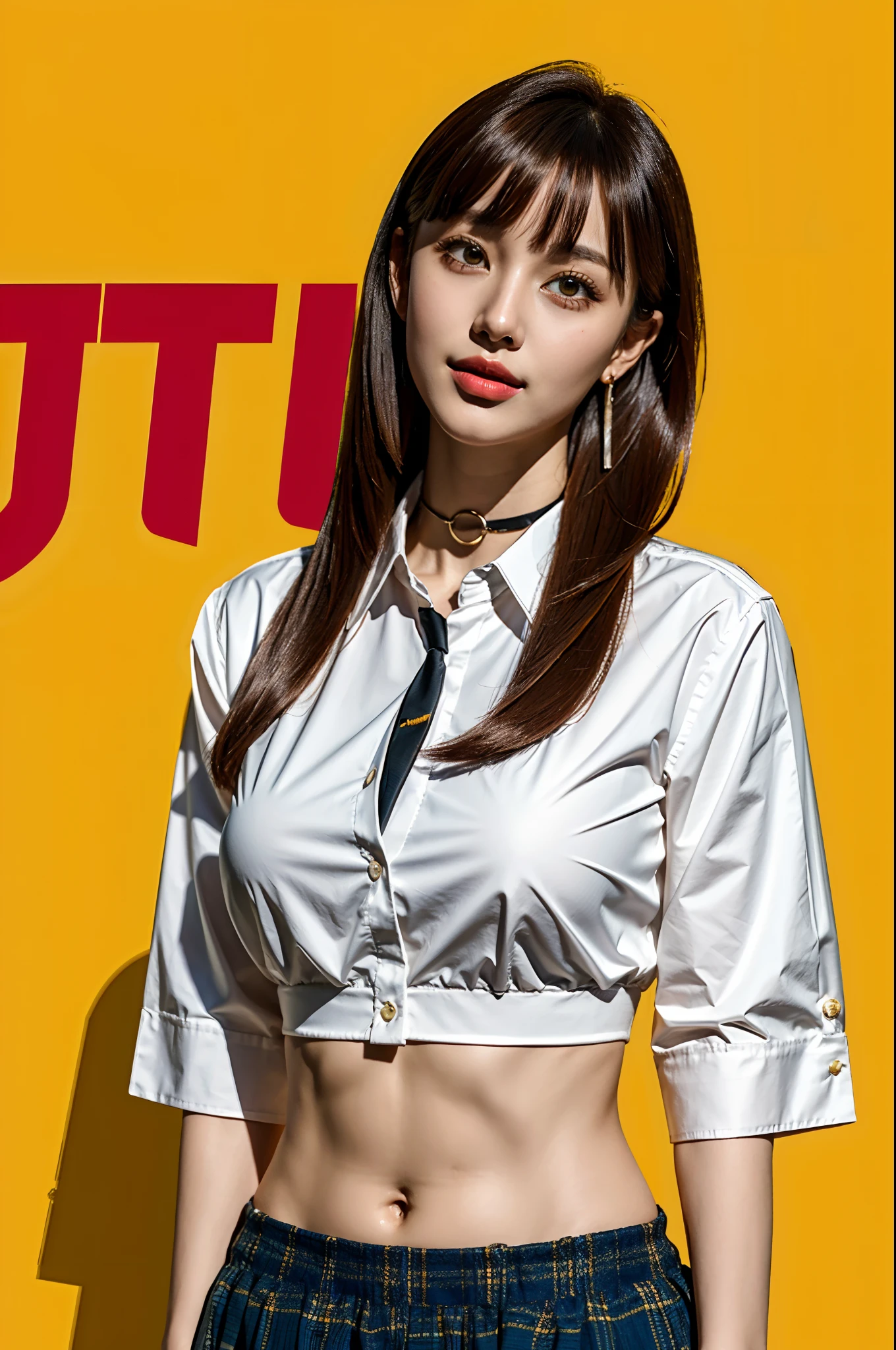 tmasterpiece,Need,full bodyesbian,1girl,By bangs,Black choker,Black tie,brunette color hair,Blue dress,Blushlush,bangle,beauty breast,choker,Cornics,鎖骨,collared shir,Cowboy photos,Formal shirts,Ear piercing,Eyebrows visible through hair,Gradient hair,grinning smile,gyaru,jewely,kogal,Long hair,looking at viewert,Loose tie,tiese,nipple piercing,tartan,plaid skirts,pleatedskirt,red eyes,gyuru,校服,The shirt,a skirt,ssmile,solo,white shirt,street corner,Skysky,SakuraNS,petals,illustration,Fashionab,woman,vibrancy,Outfit,posing,frontage,Colorful,Dynamic,Background with,element in,self-assured,Expressing the,halter,statement,attachment,A majestic,coil,Runt,Touching pubic area,Scenes,text,Cover of a,boldness,attention-grabbing,titles,Fashionab,typeface,Catchy,titles,more big,smart,modern day,Fashionab,focus-on、Fashionab、