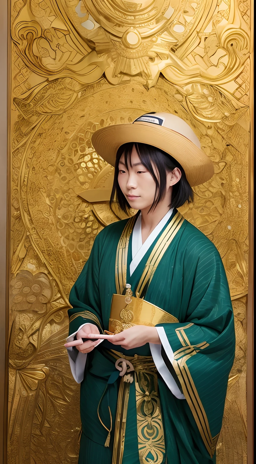 masutepiece, Best Quality, hight resolution,Golden Amulet,Amulet with the pattern of Kannon-sama,Shining bills