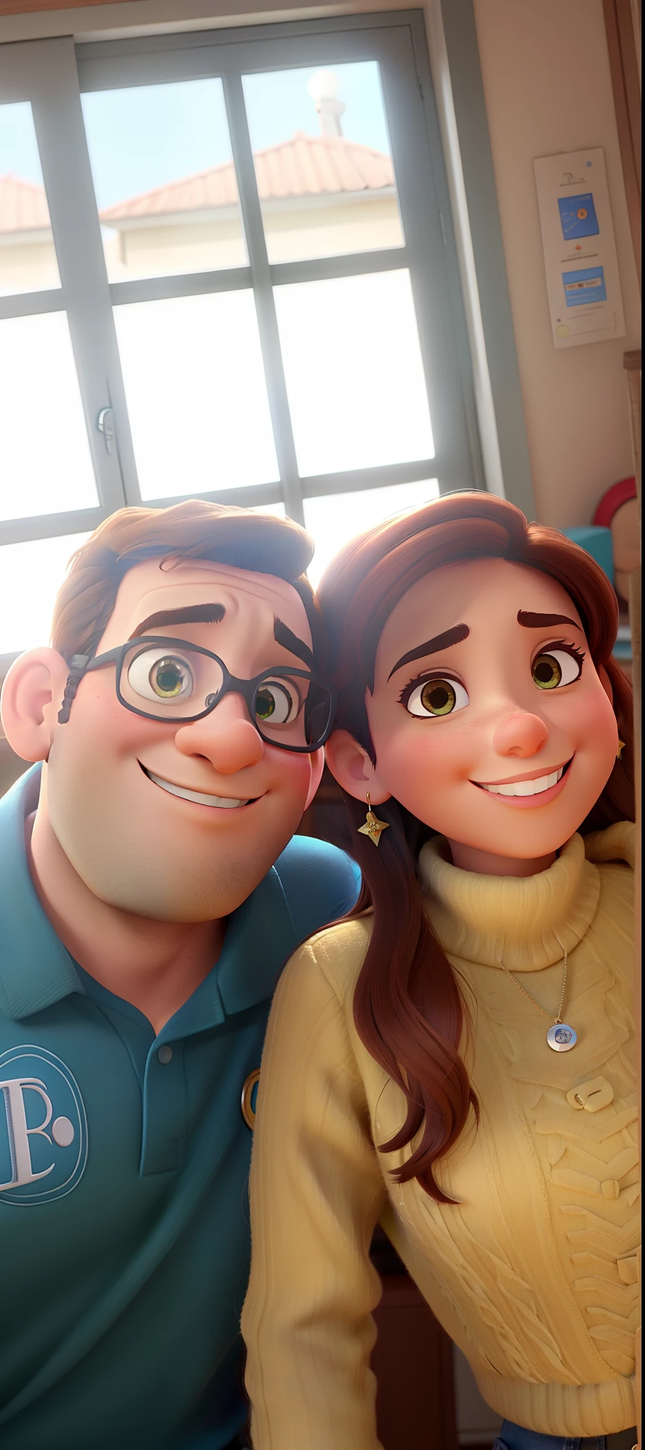 um casal estilo pixar, com alta qualidade e melhor qualidade, Both are brunettes